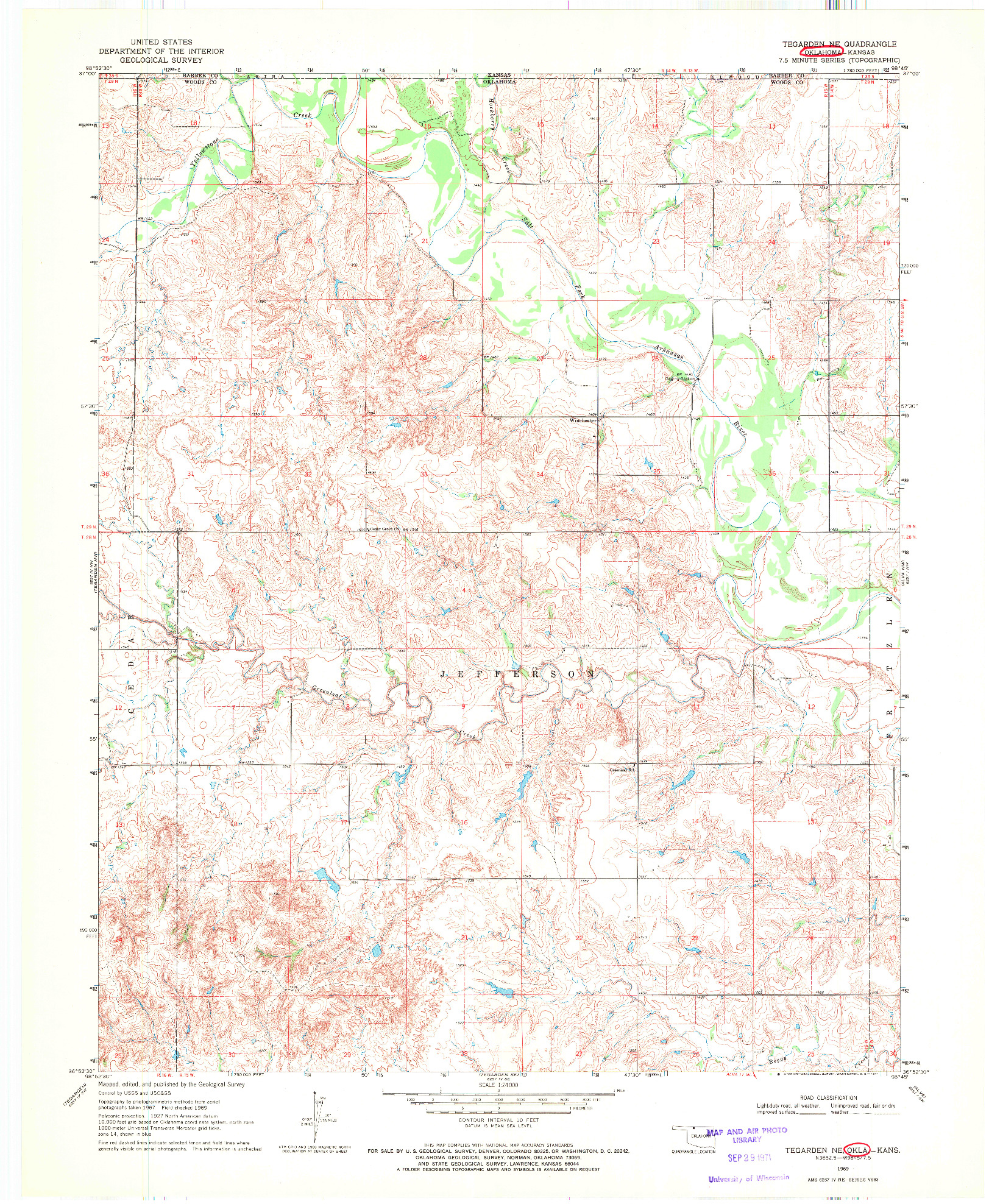 USGS 1:24000-SCALE QUADRANGLE FOR TEGARDEN NE, OK 1969
