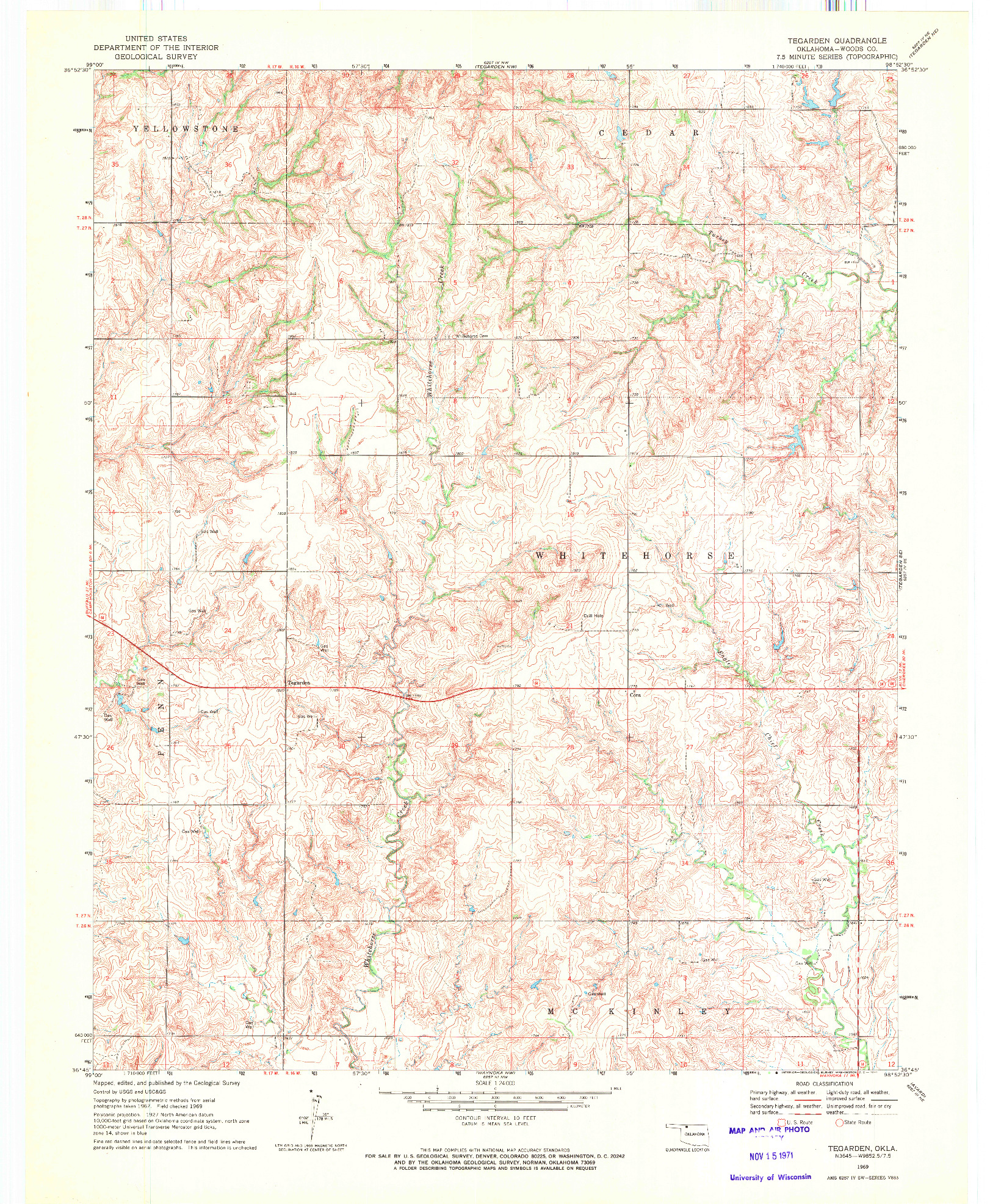 USGS 1:24000-SCALE QUADRANGLE FOR TEGARDEN, OK 1969