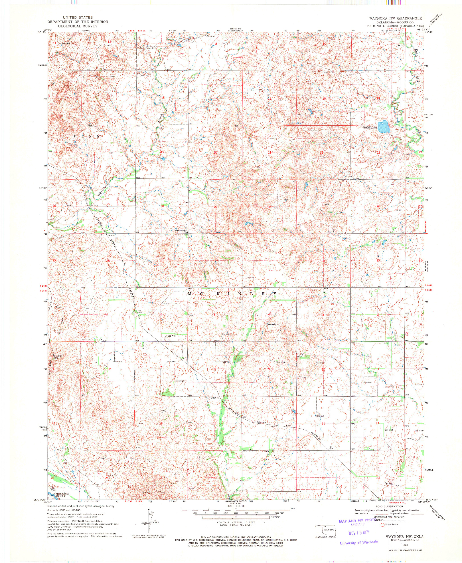 USGS 1:24000-SCALE QUADRANGLE FOR WAYNOKA NW, OK 1969