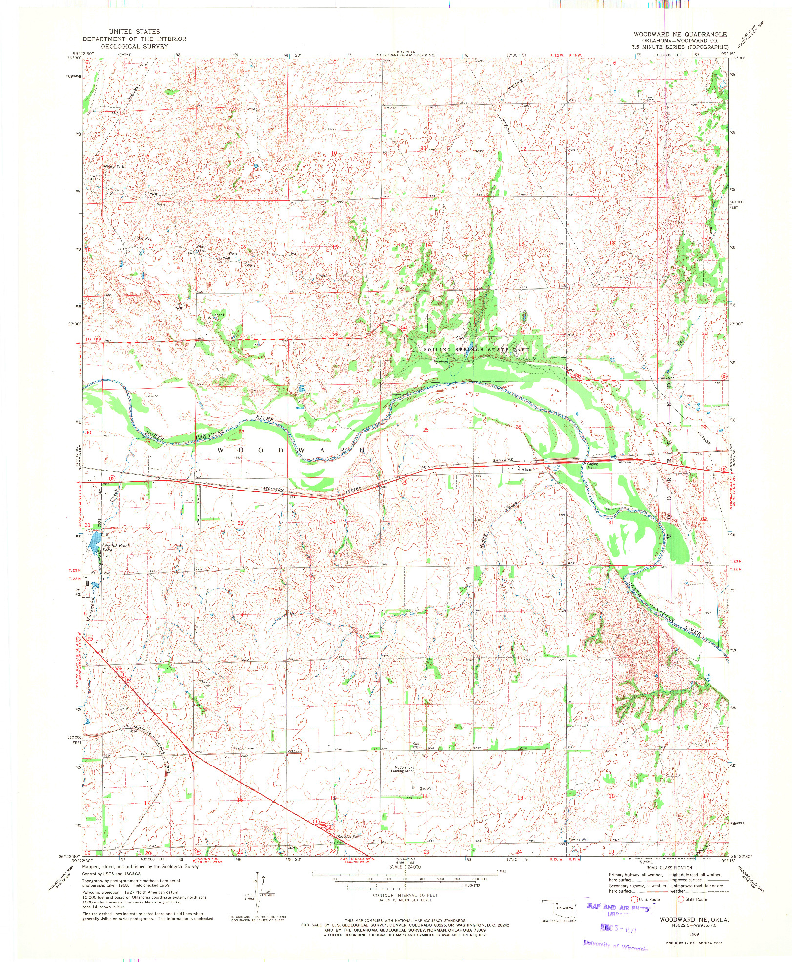 USGS 1:24000-SCALE QUADRANGLE FOR WOODWARD NE, OK 1969
