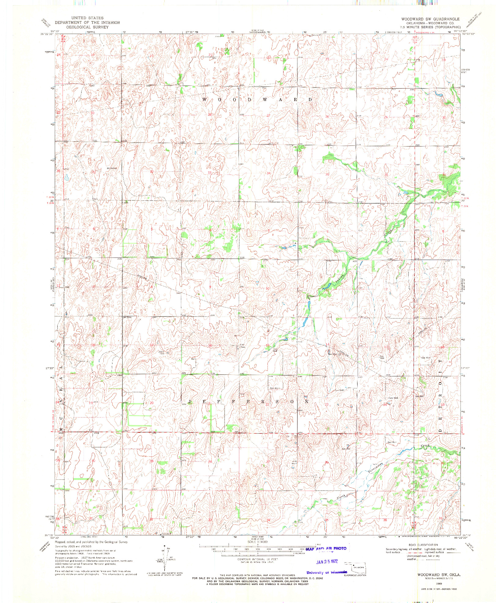 USGS 1:24000-SCALE QUADRANGLE FOR WOODWARD SW, OK 1969