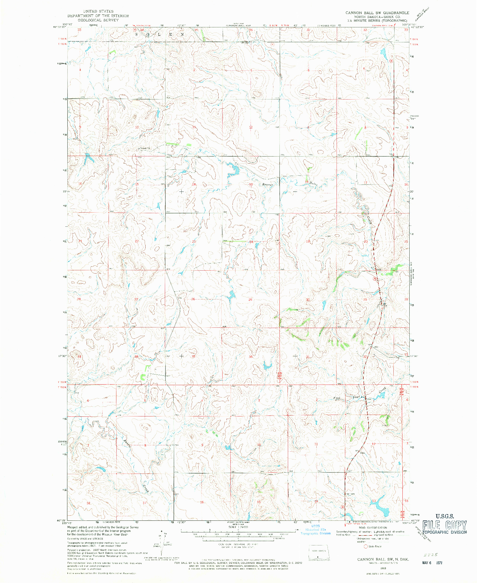 USGS 1:24000-SCALE QUADRANGLE FOR CANNON BALL SW, ND 1968