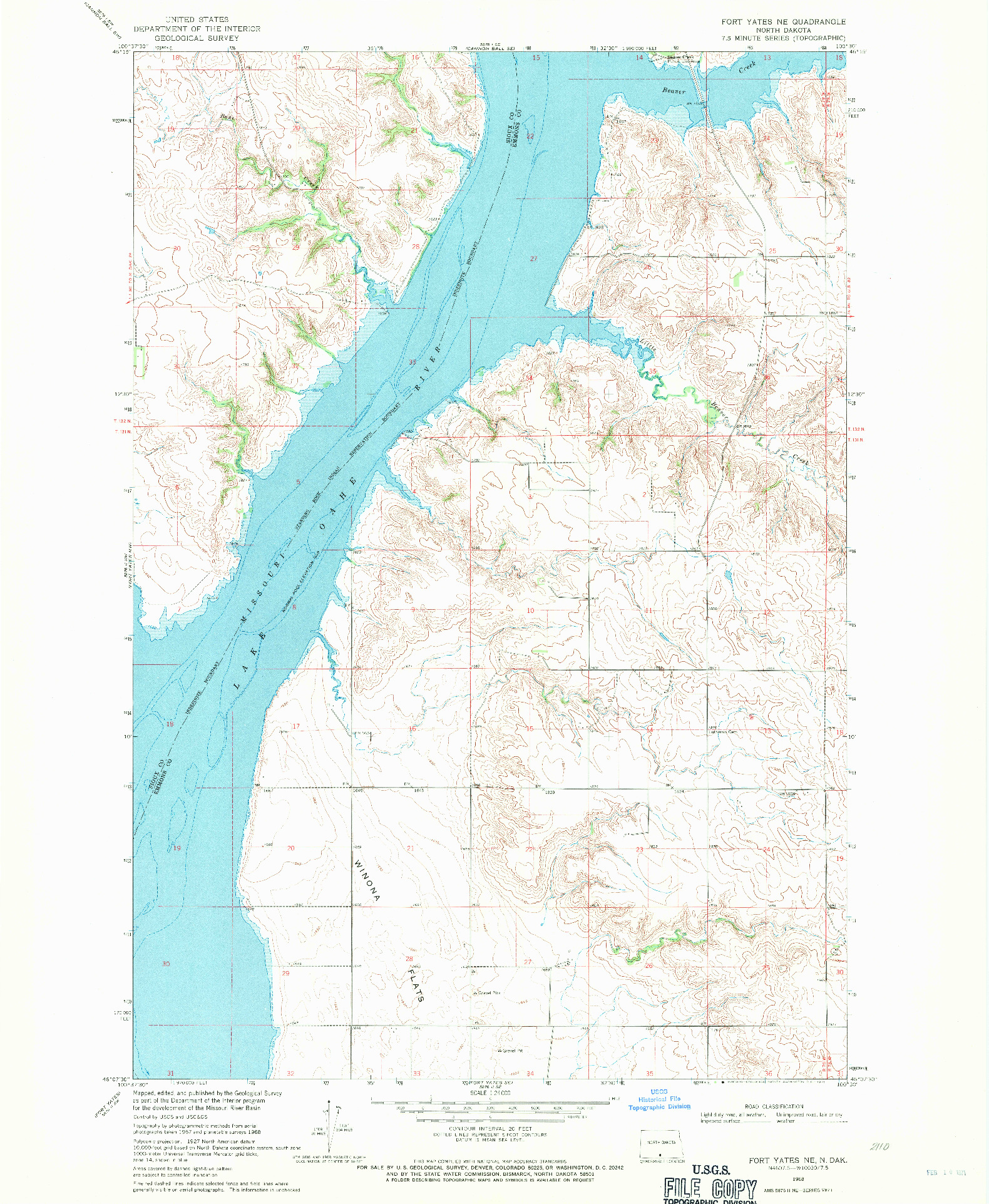 USGS 1:24000-SCALE QUADRANGLE FOR FORT YATES NE, ND 1968