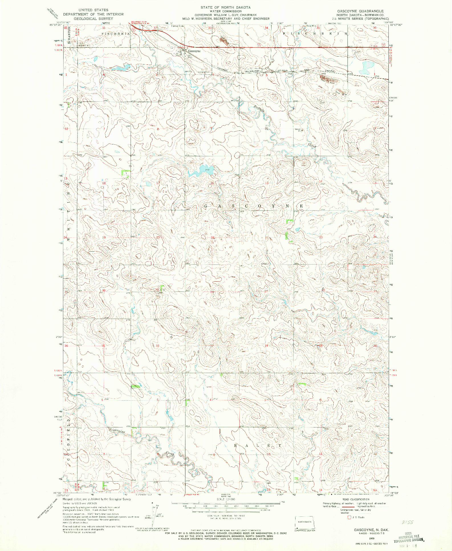 USGS 1:24000-SCALE QUADRANGLE FOR GASCOYNE, ND 1969