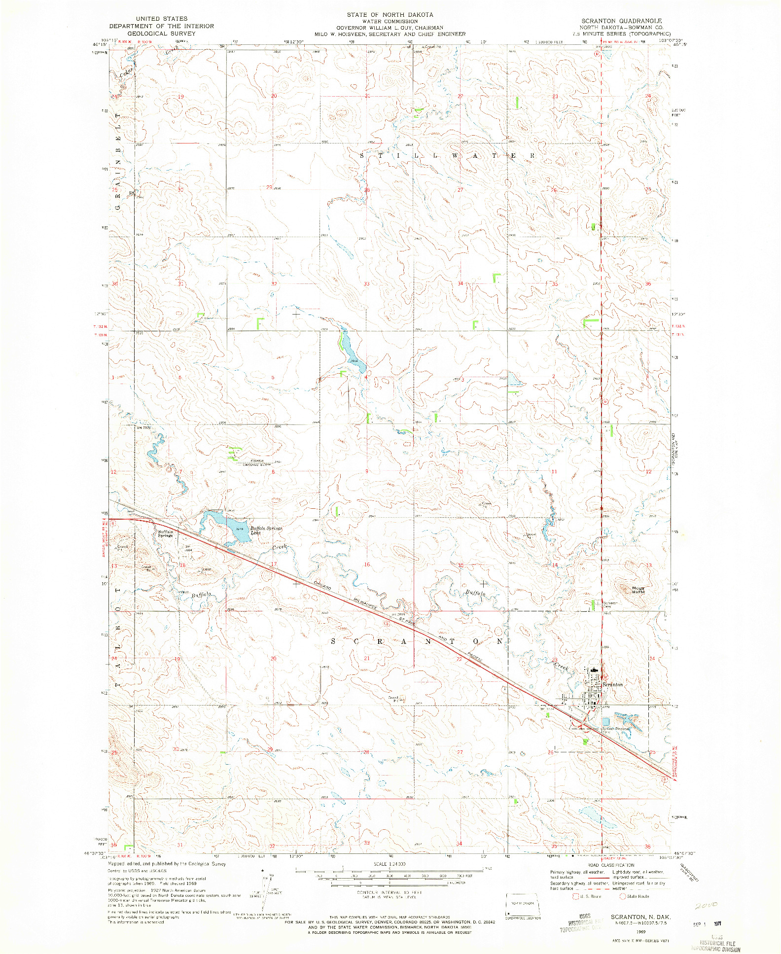 USGS 1:24000-SCALE QUADRANGLE FOR SCRANTON, ND 1969