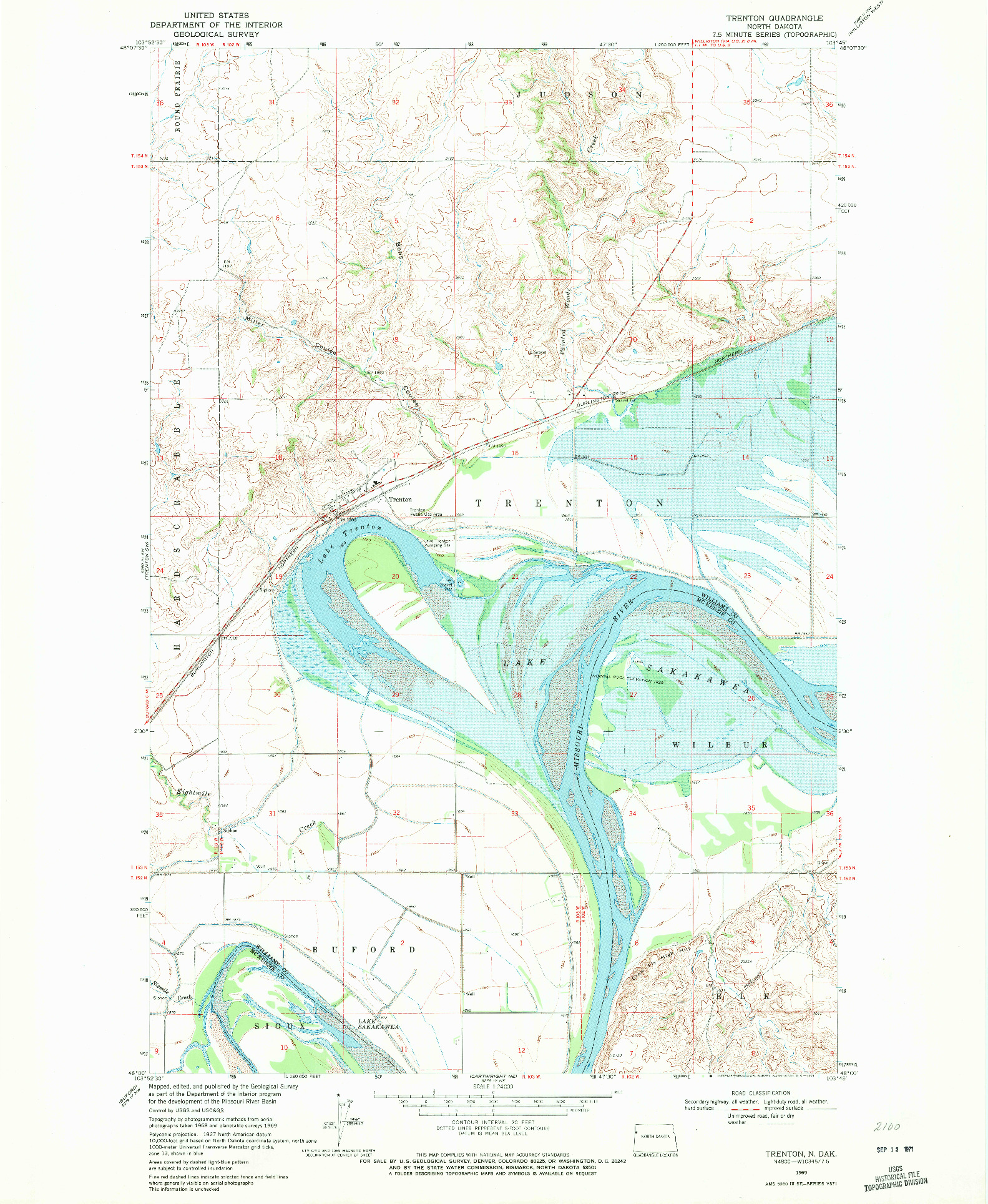 USGS 1:24000-SCALE QUADRANGLE FOR TRENTON, ND 1969