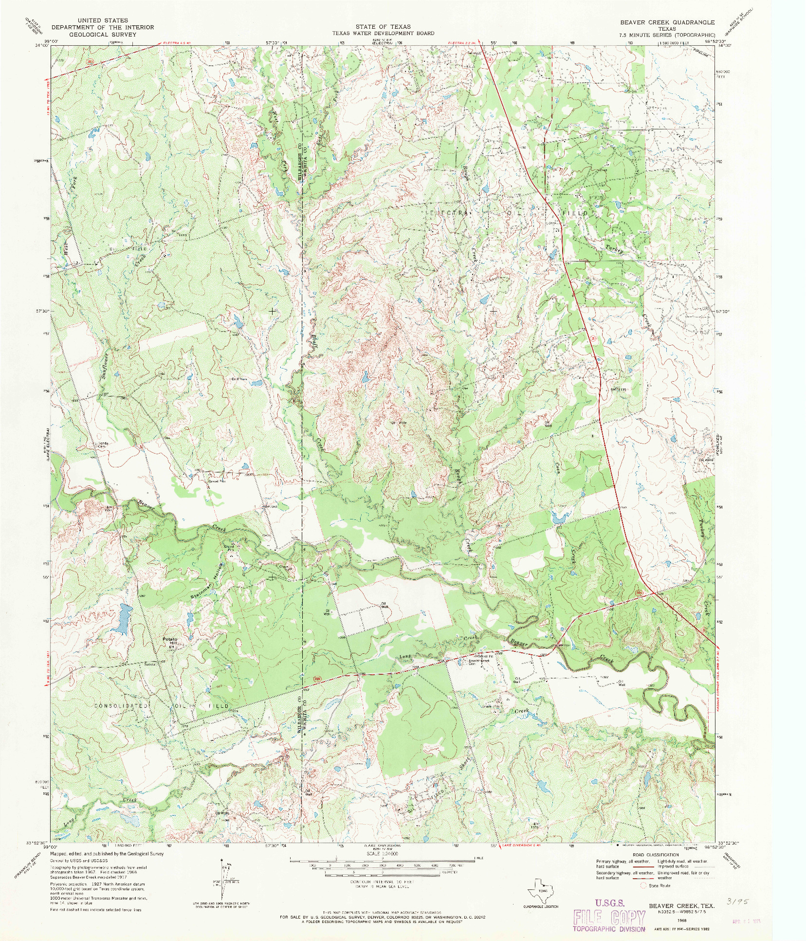 USGS 1:24000-SCALE QUADRANGLE FOR BEAVER CREEK, TX 1968