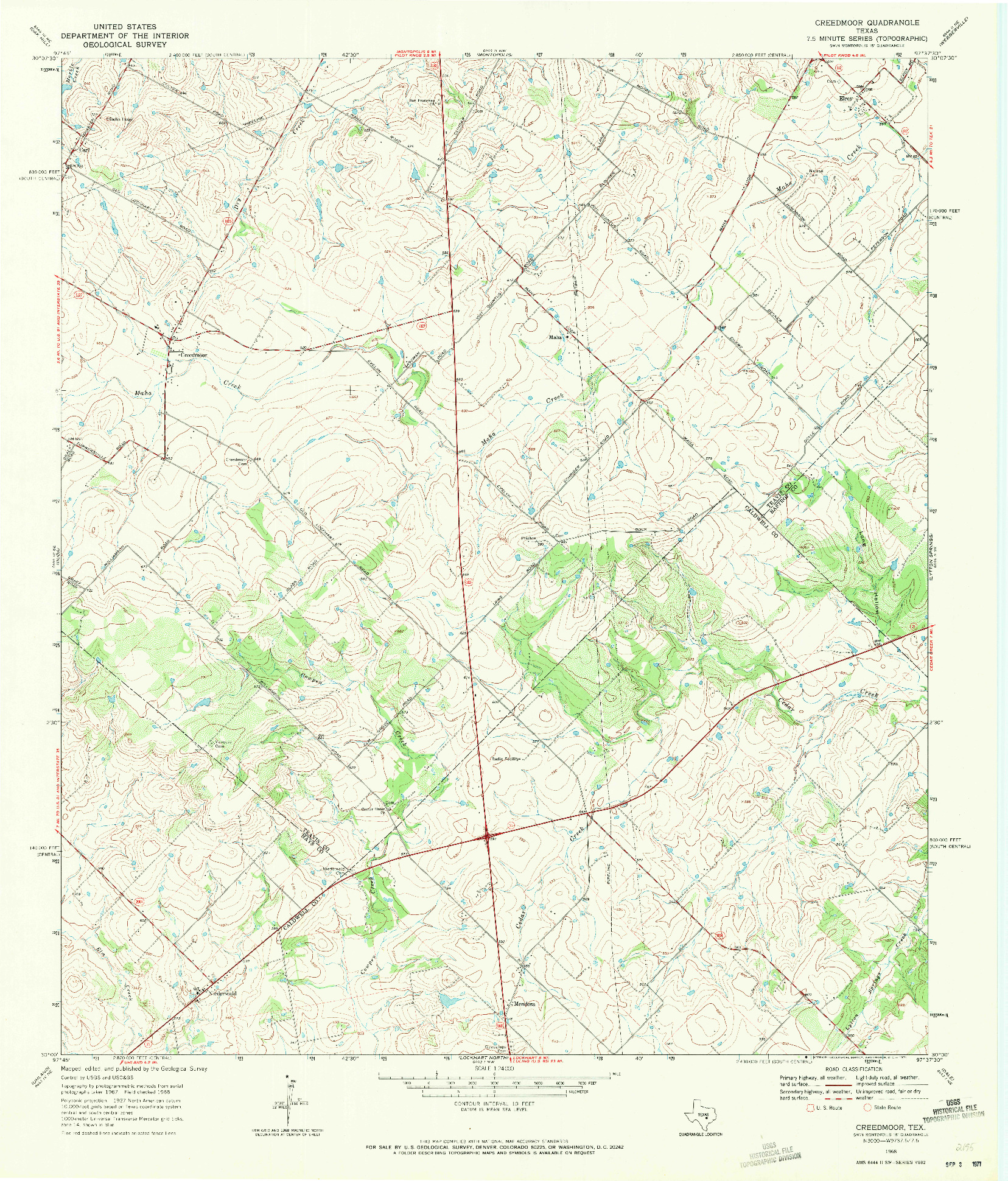 USGS 1:24000-SCALE QUADRANGLE FOR CREEDMOOR, TX 1968