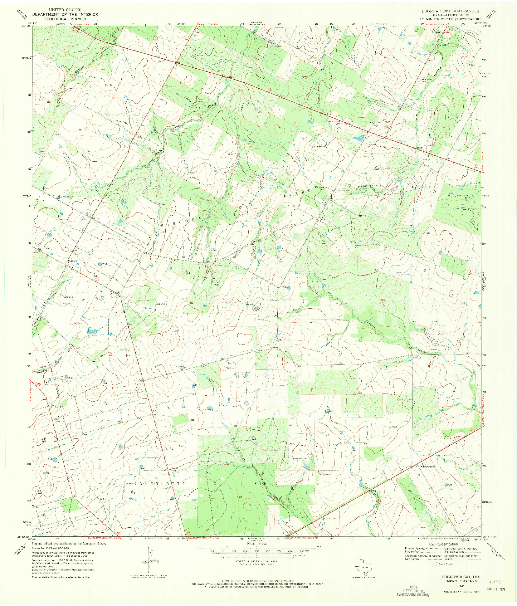 USGS 1:24000-SCALE QUADRANGLE FOR DOBROWOLSKI, TX 1968