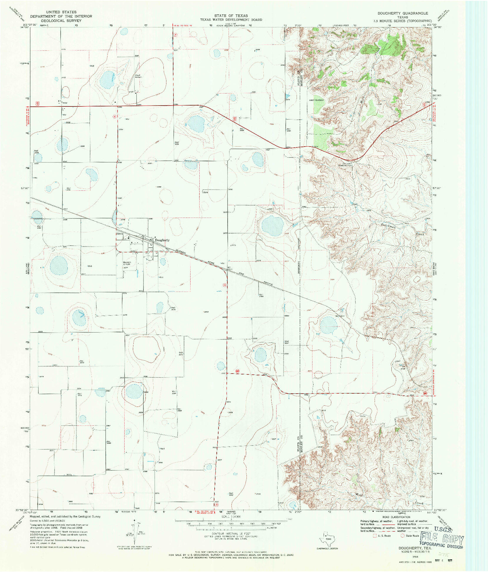 USGS 1:24000-SCALE QUADRANGLE FOR DOUGHERTY, TX 1968