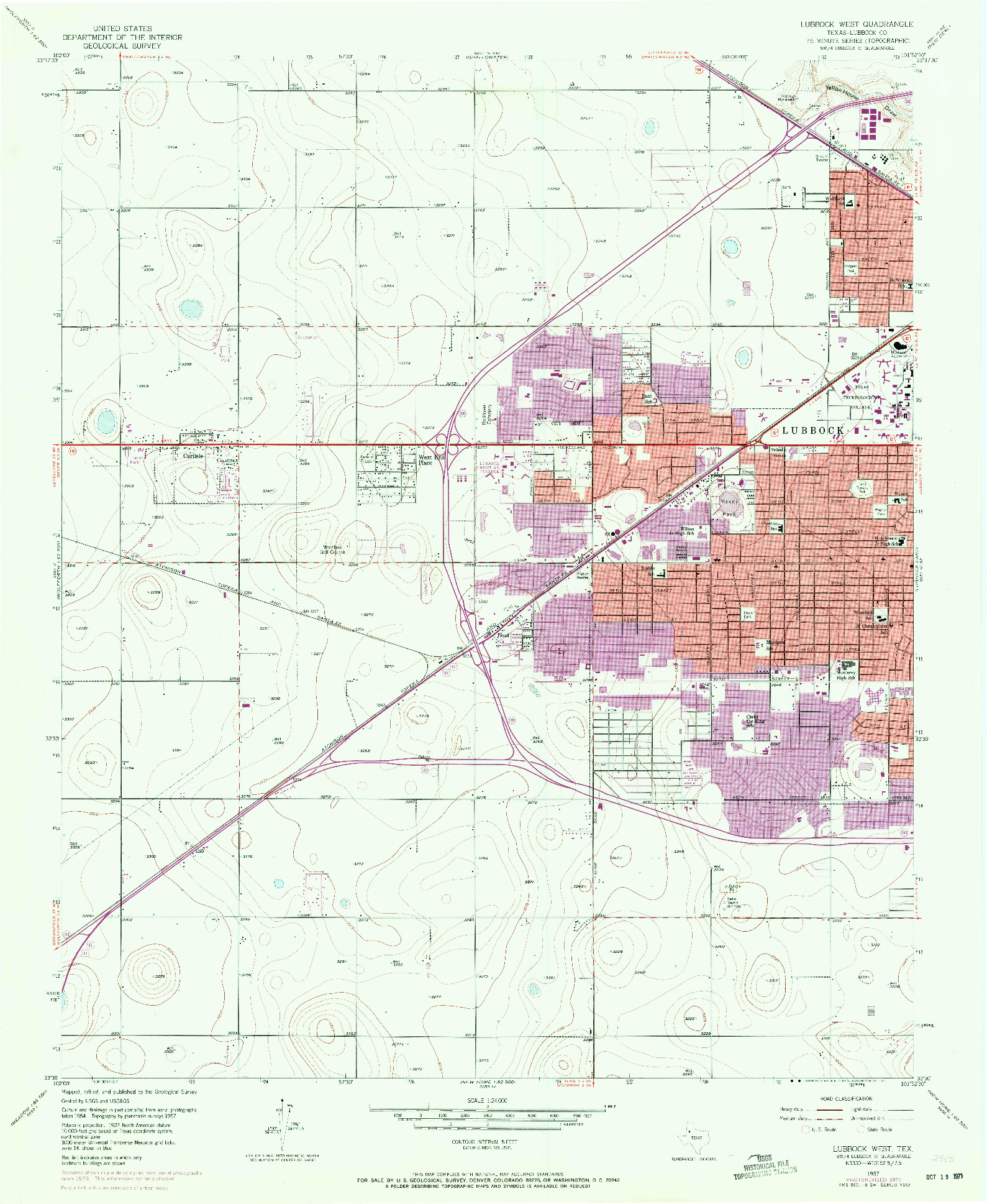 USGS 1:24000-SCALE QUADRANGLE FOR LUBBOCK WEST, TX 1957