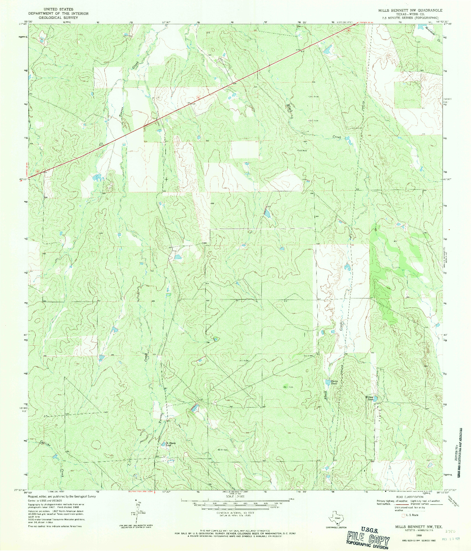 USGS 1:24000-SCALE QUADRANGLE FOR MILLS BENNETT NW, TX 1968
