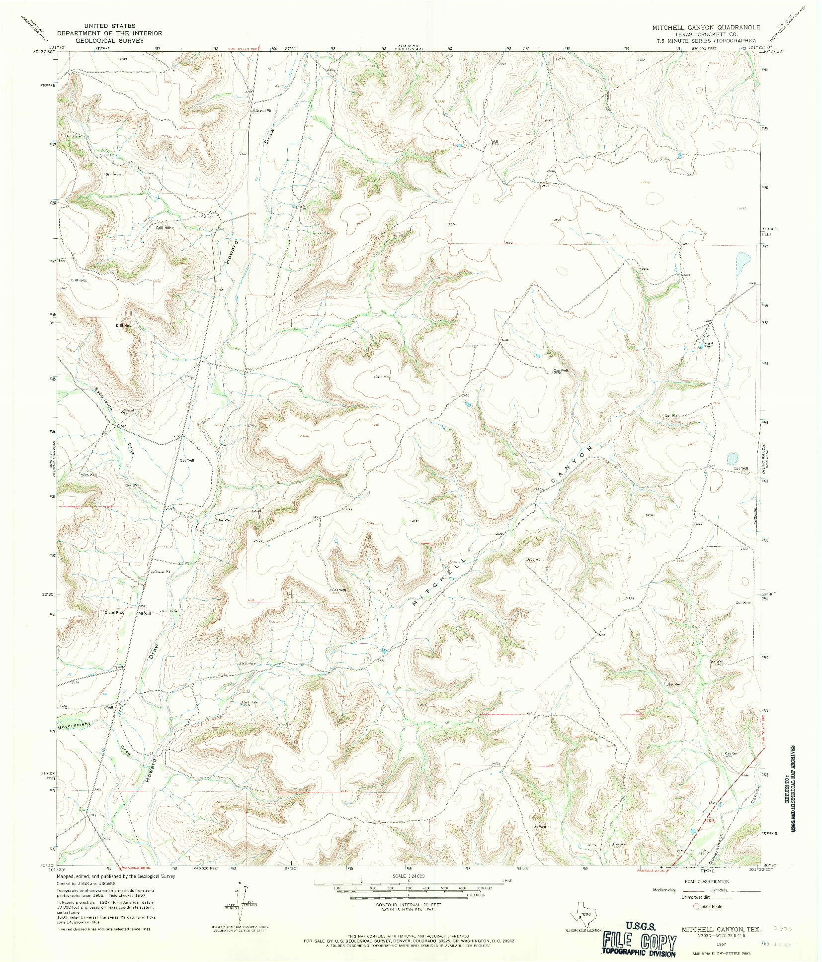 USGS 1:24000-SCALE QUADRANGLE FOR MITCHELL CANYON, TX 1967