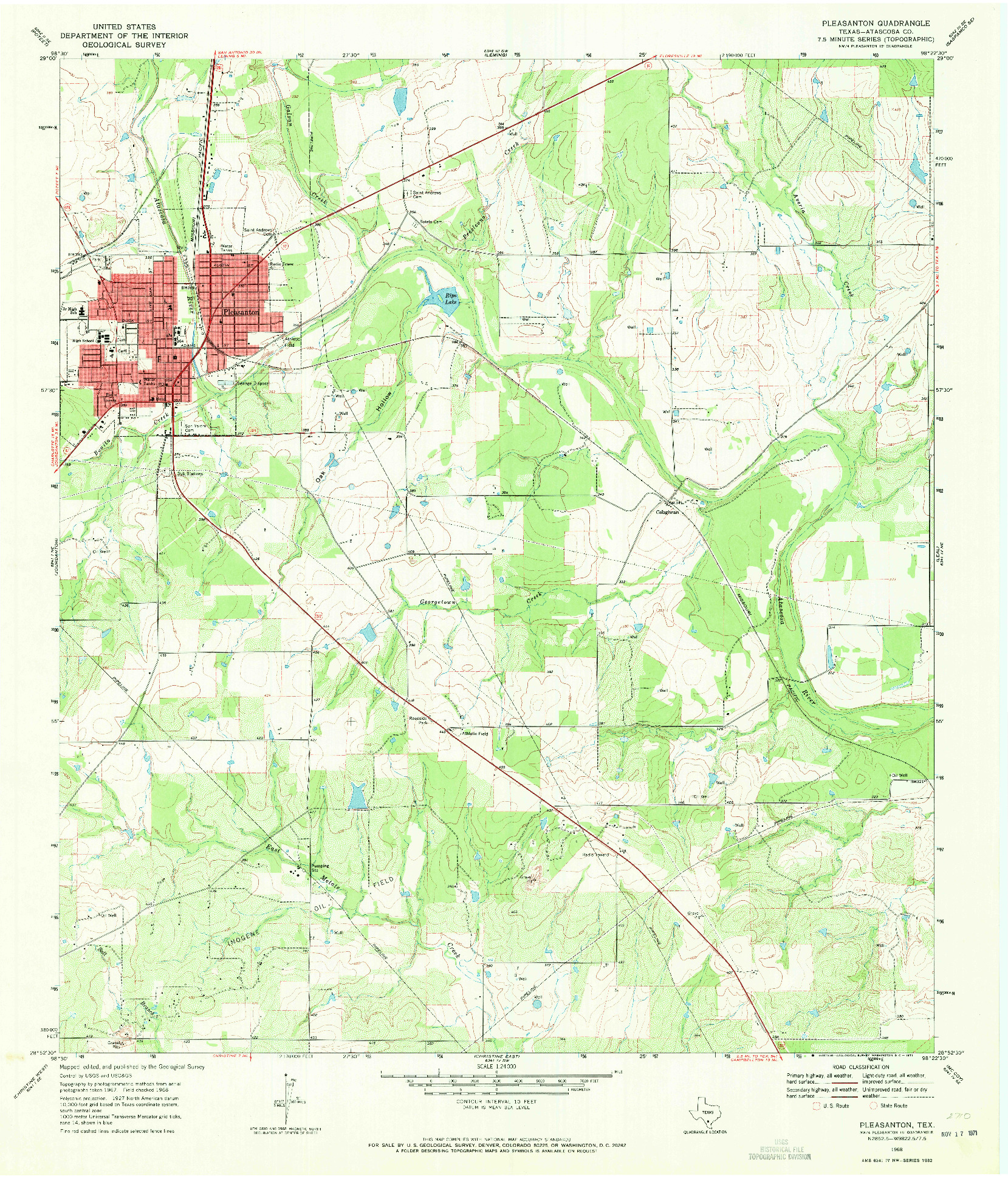 USGS 1:24000-SCALE QUADRANGLE FOR PLEASANTON, TX 1968
