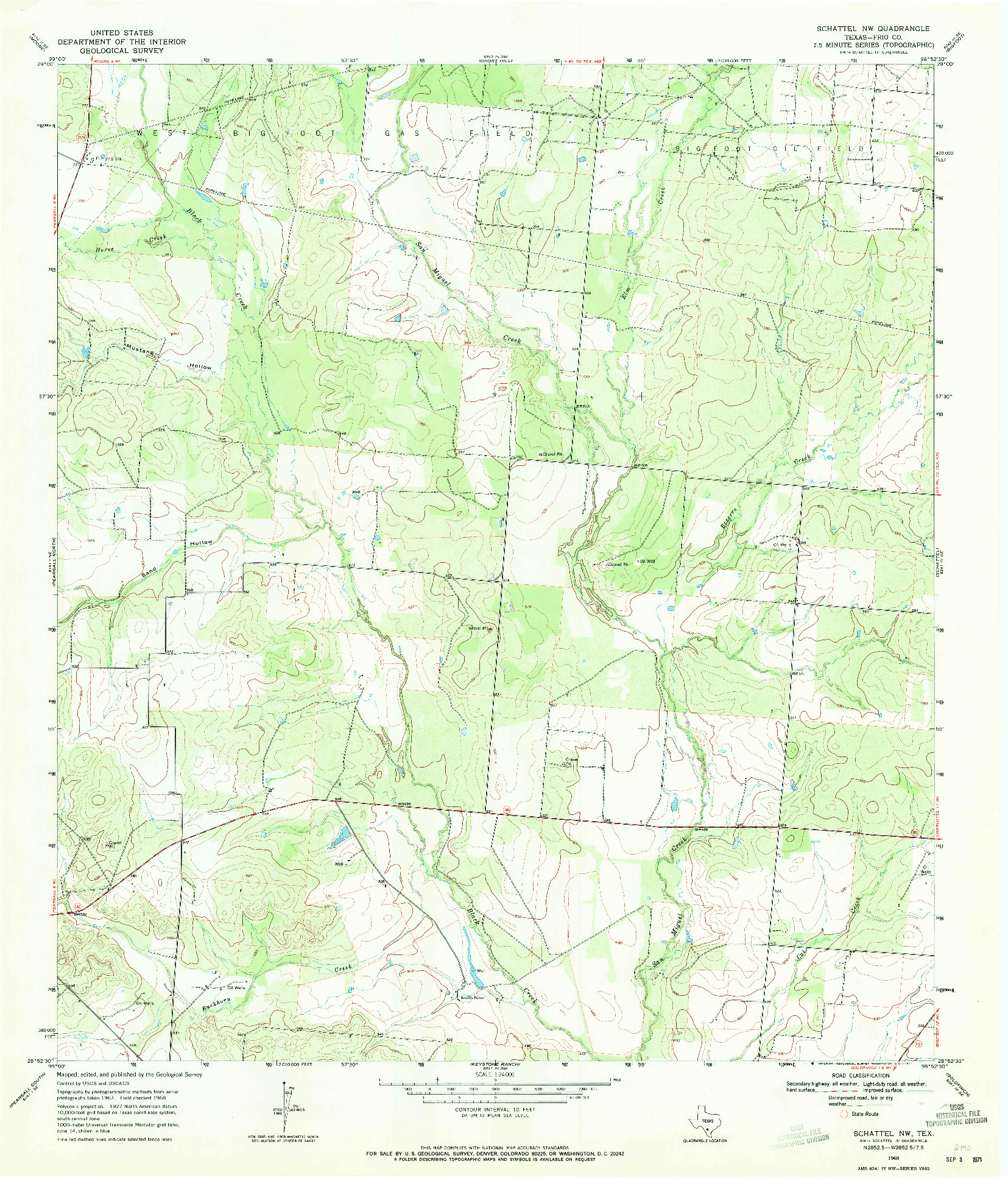USGS 1:24000-SCALE QUADRANGLE FOR SCHATTEL NW, TX 1968