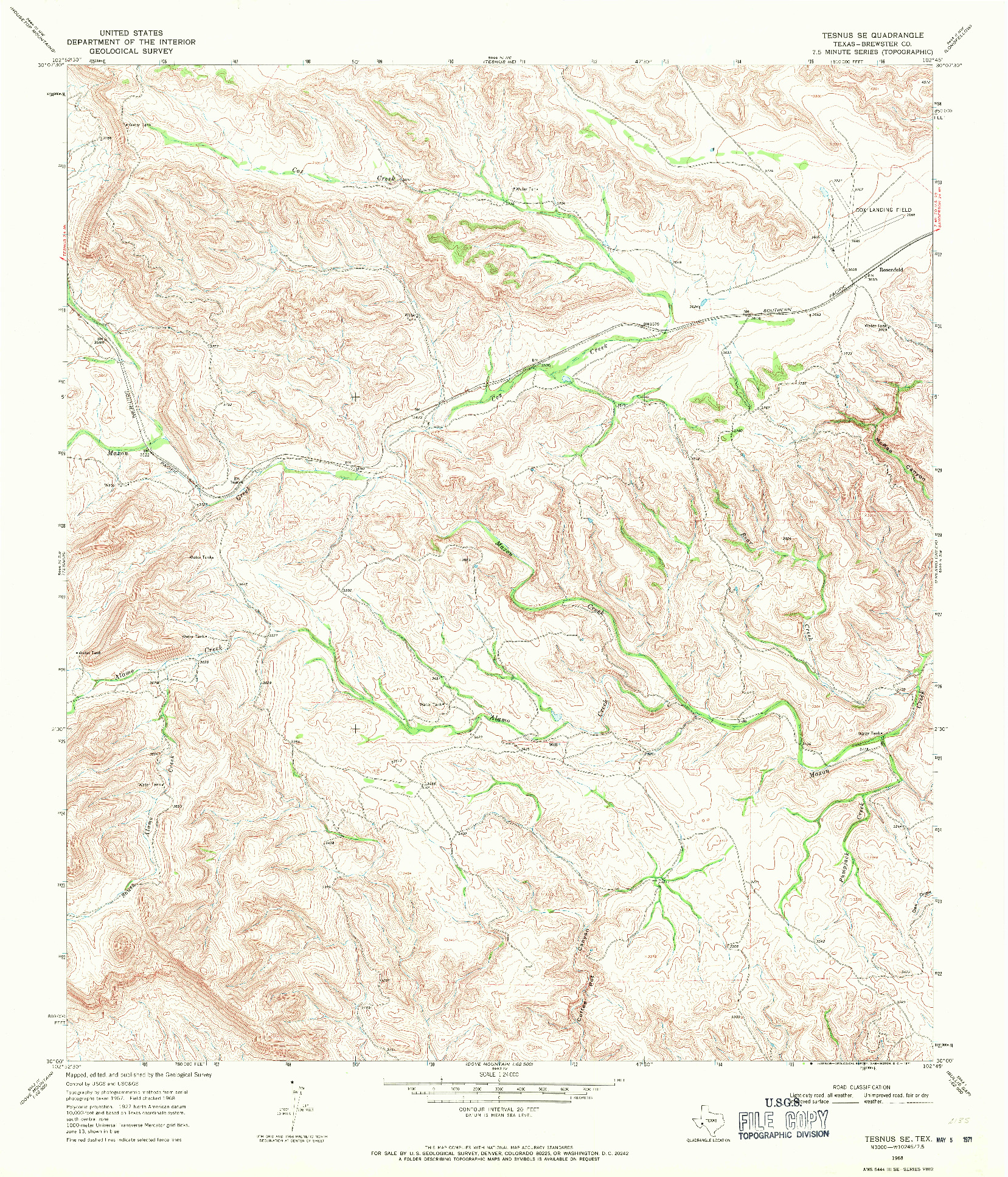 USGS 1:24000-SCALE QUADRANGLE FOR TESNUS SE, TX 1968