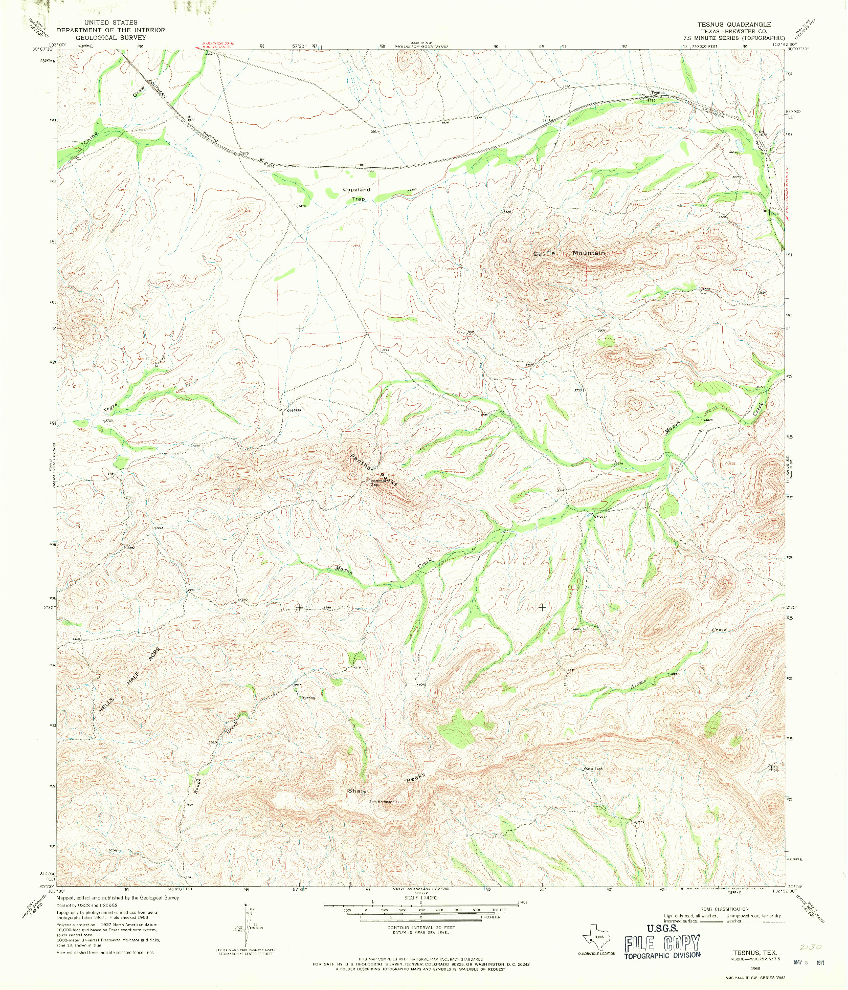 USGS 1:24000-SCALE QUADRANGLE FOR TESNUS, TX 1968