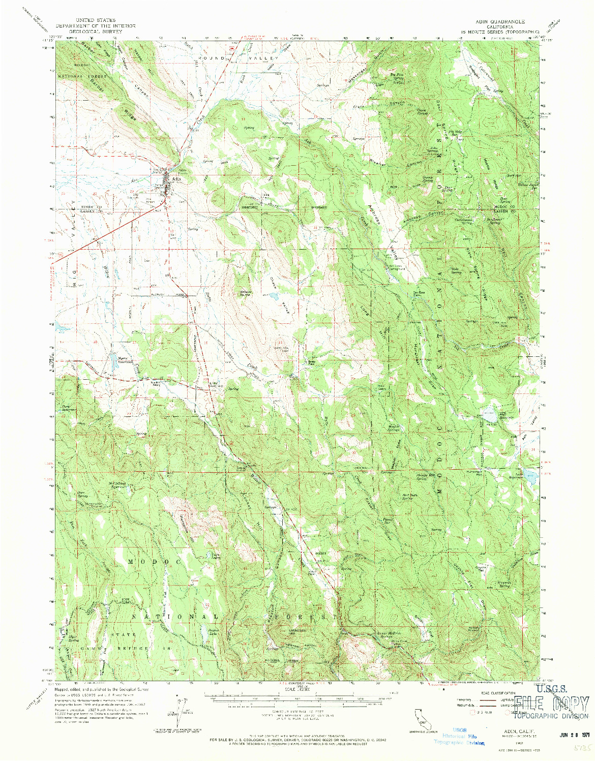 USGS 1:62500-SCALE QUADRANGLE FOR ADIN, CA 1962
