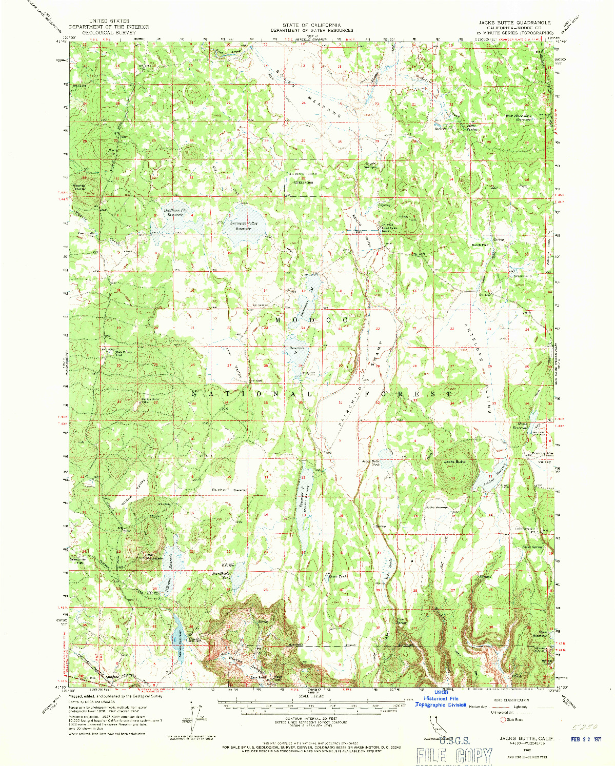 USGS 1:62500-SCALE QUADRANGLE FOR JACKS BUTTE, CA 1962