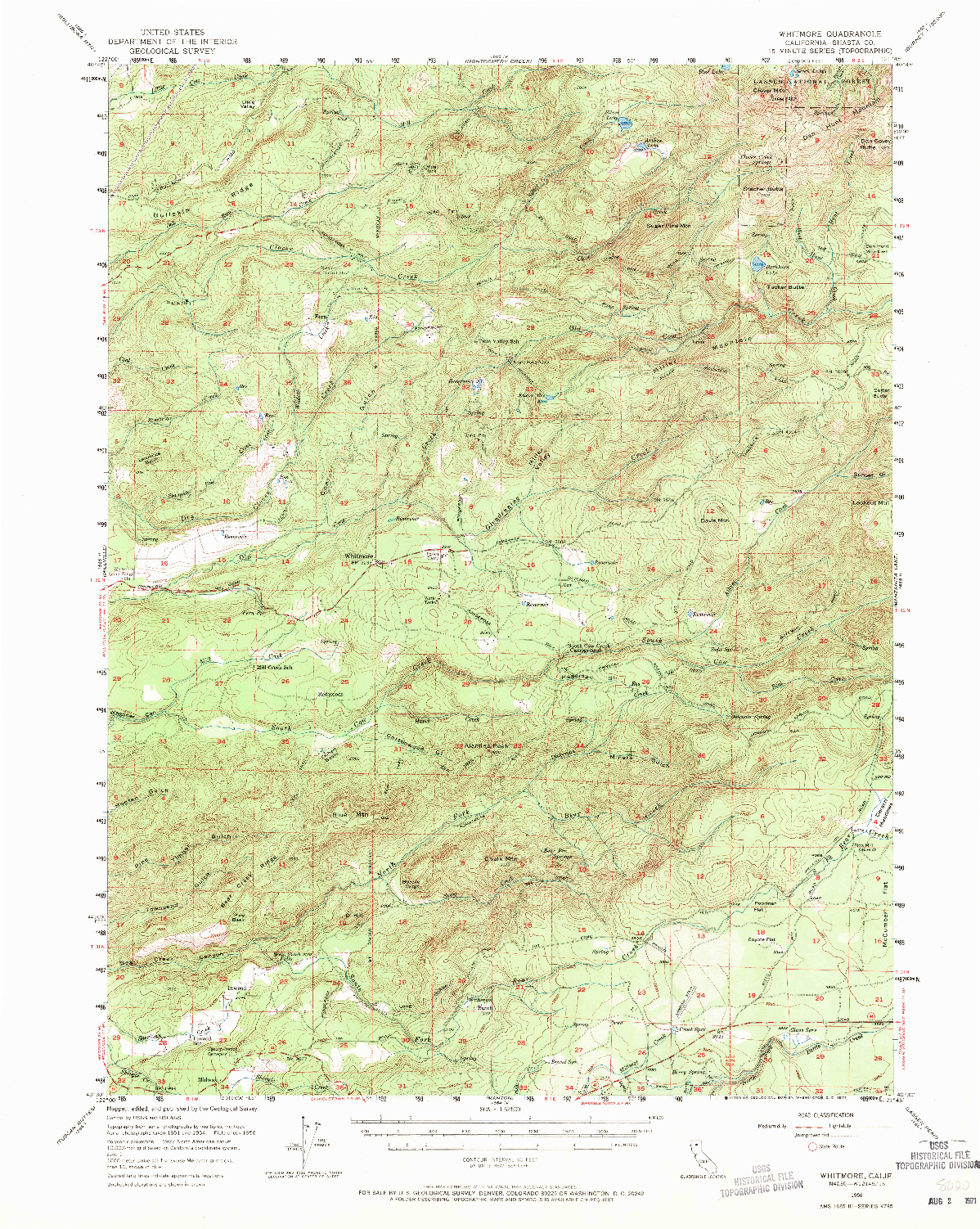 USGS 1:62500-SCALE QUADRANGLE FOR WHITMORE, CA 1956