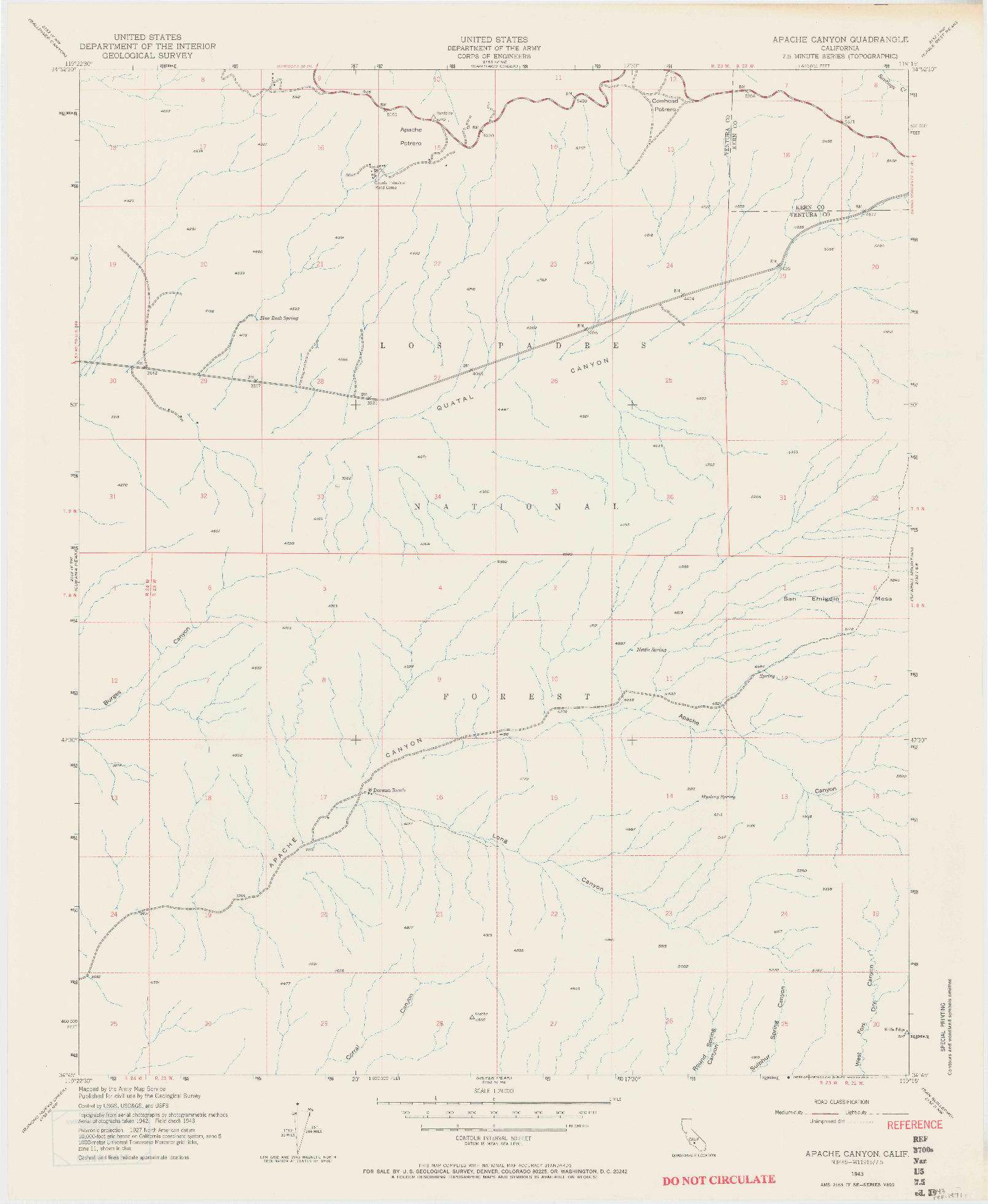 USGS 1:24000-SCALE QUADRANGLE FOR APACHE CANYON, CA 1943