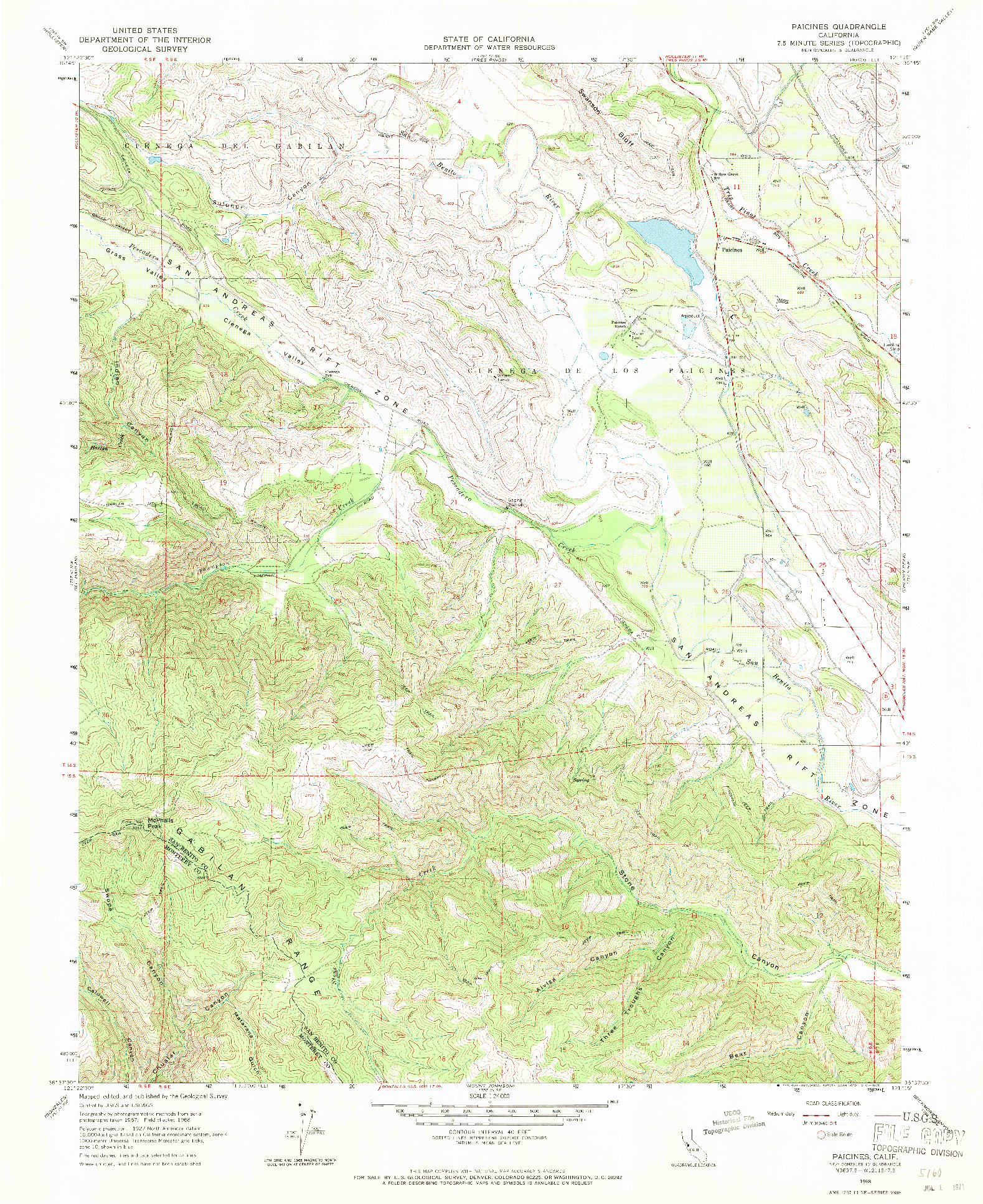 USGS 1:24000-SCALE QUADRANGLE FOR PAICINES, CA 1968