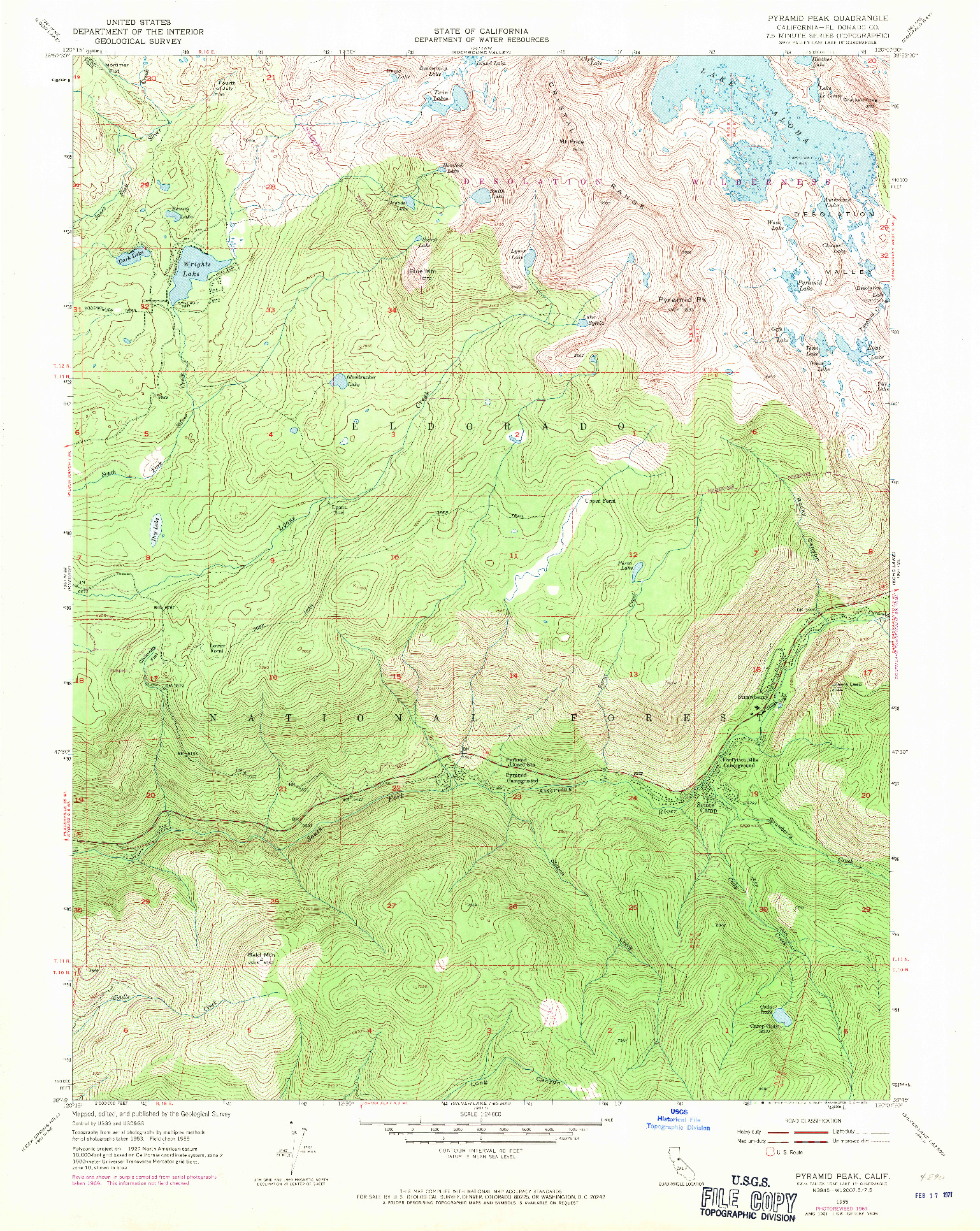 USGS 1:24000-SCALE QUADRANGLE FOR PYRAMID PEAK, CA 1955