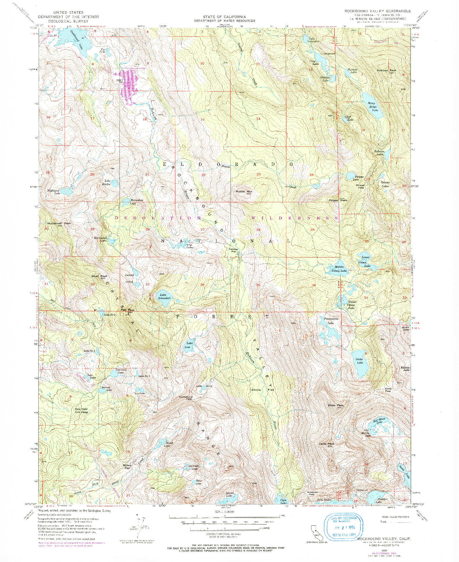 USGS 1:24000-SCALE QUADRANGLE FOR ROCKBOUND VALLEY, CA 1955