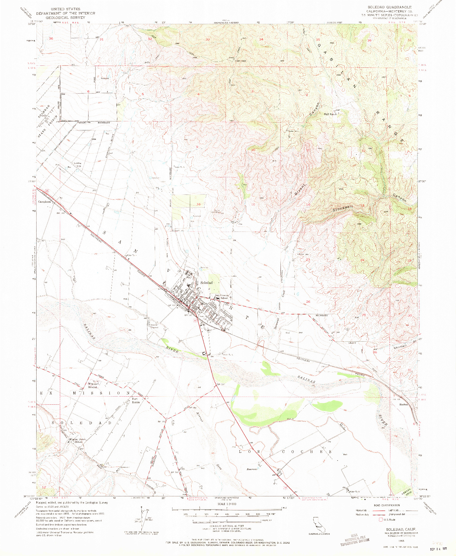 USGS 1:24000-SCALE QUADRANGLE FOR SOLEDAD, CA 1955