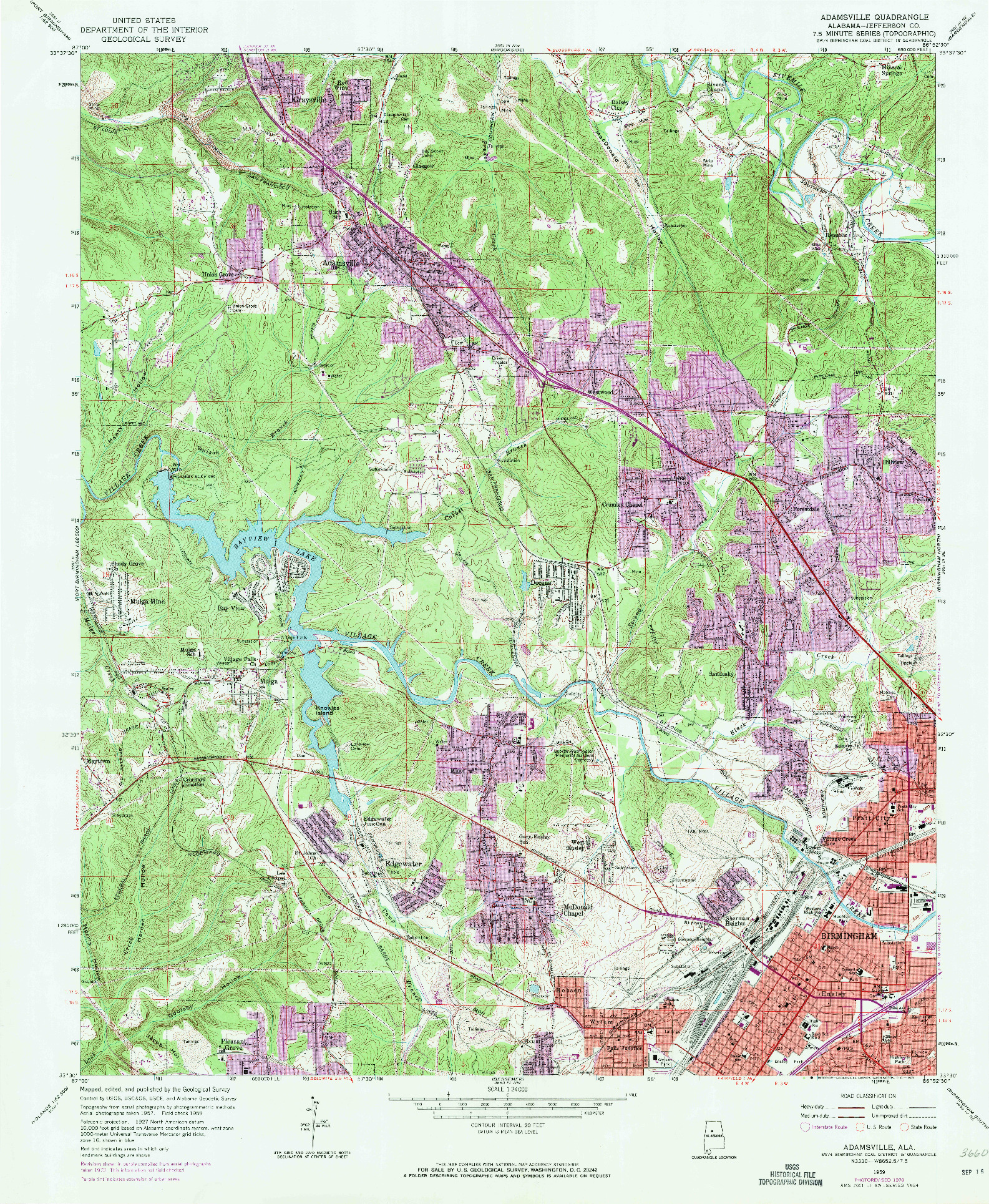 USGS 1:24000-SCALE QUADRANGLE FOR ADAMSVILLE, AL 1959