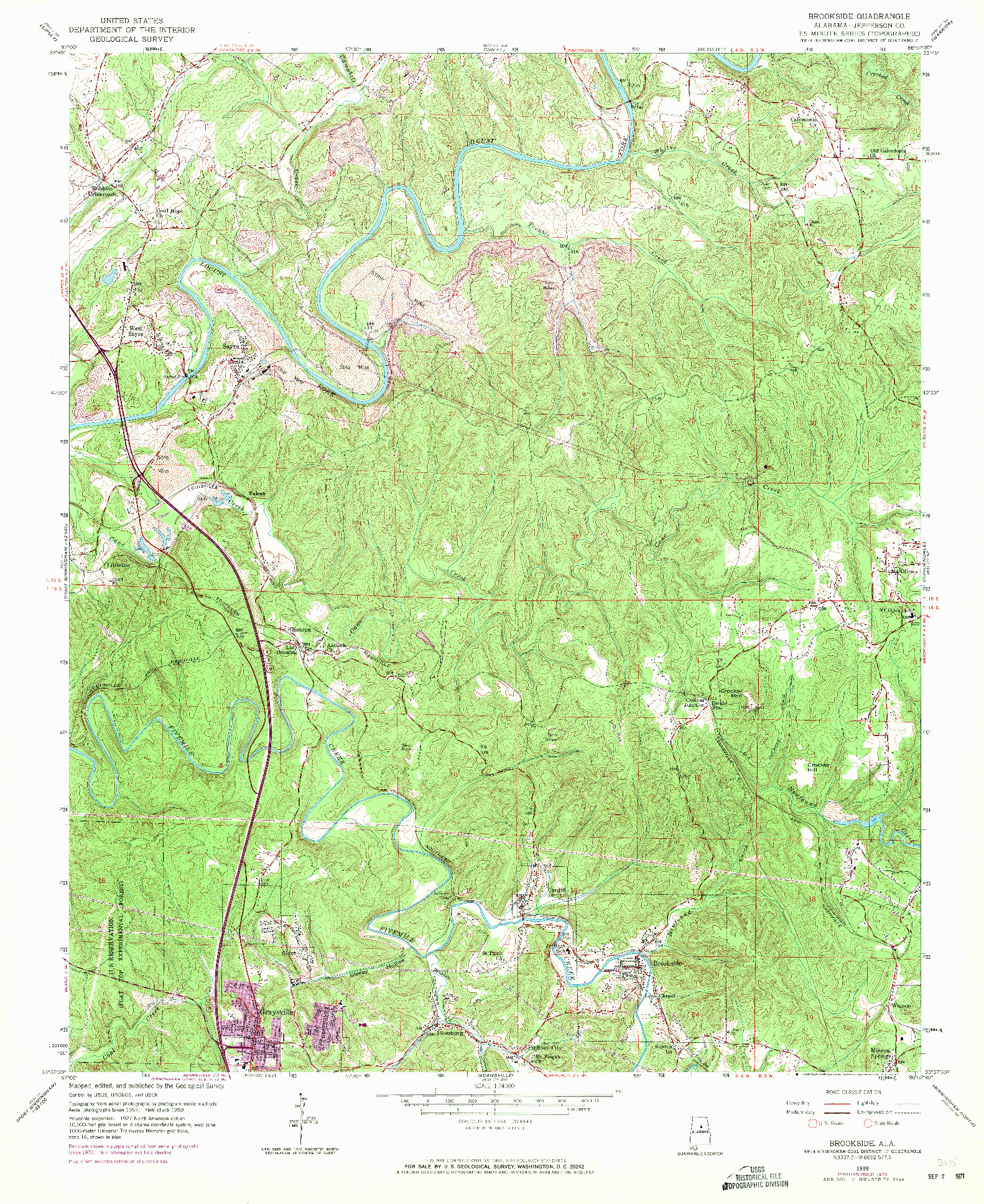 USGS 1:24000-SCALE QUADRANGLE FOR BROOKSIDE, AL 1959