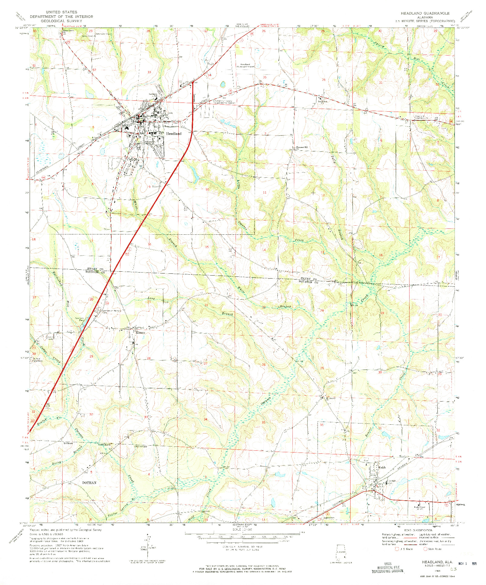 USGS 1:24000-SCALE QUADRANGLE FOR HEADLAND, AL 1969
