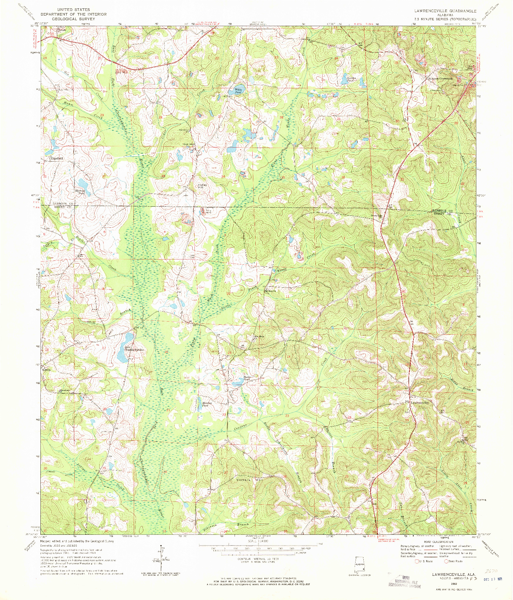 USGS 1:24000-SCALE QUADRANGLE FOR LAWRENCEVILLE, AL 1969