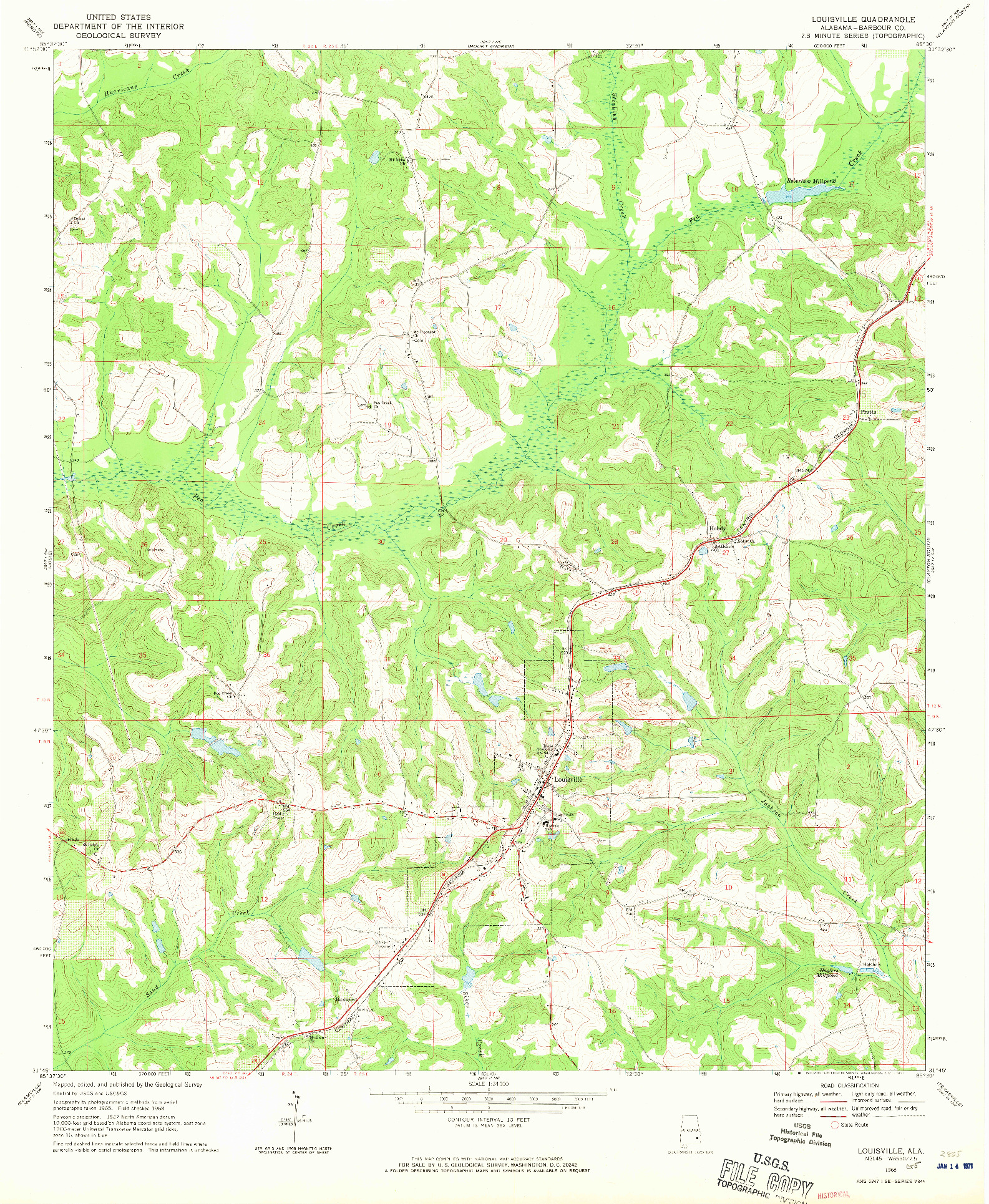 USGS 1:24000-SCALE QUADRANGLE FOR LOUISVILLE, AL 1968
