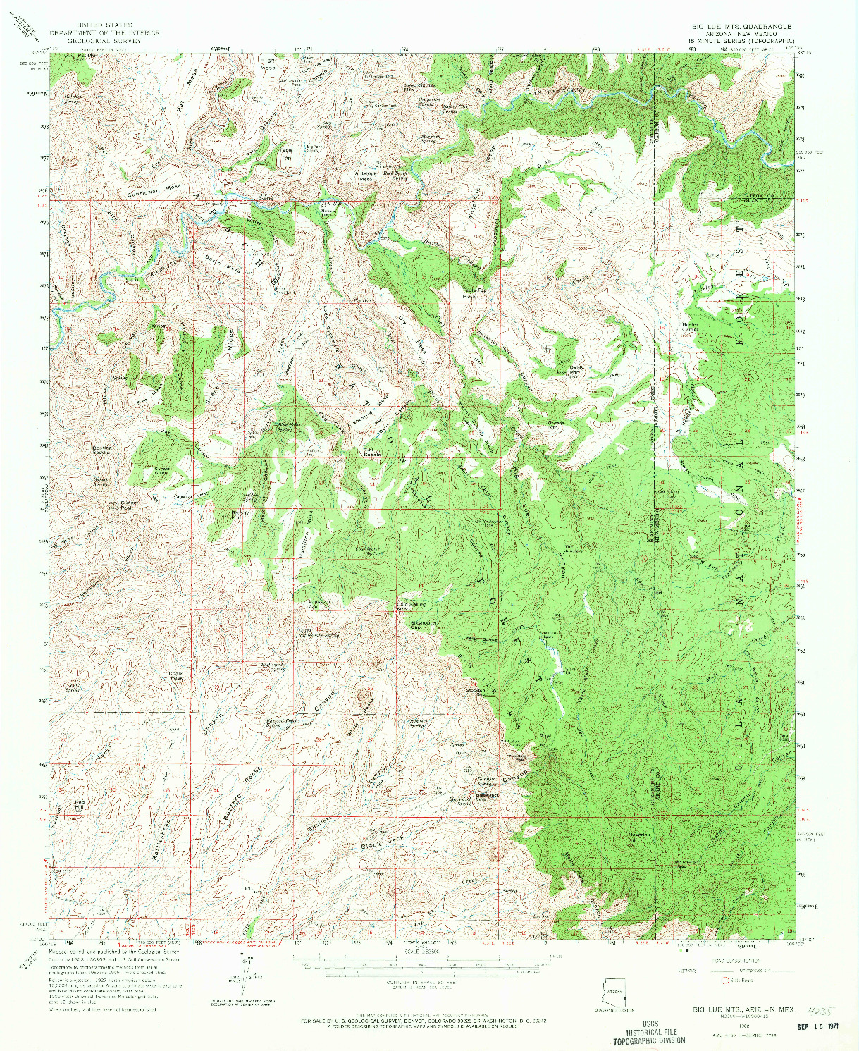 USGS 1:62500-SCALE QUADRANGLE FOR BIG LUE MTS, AZ 1962