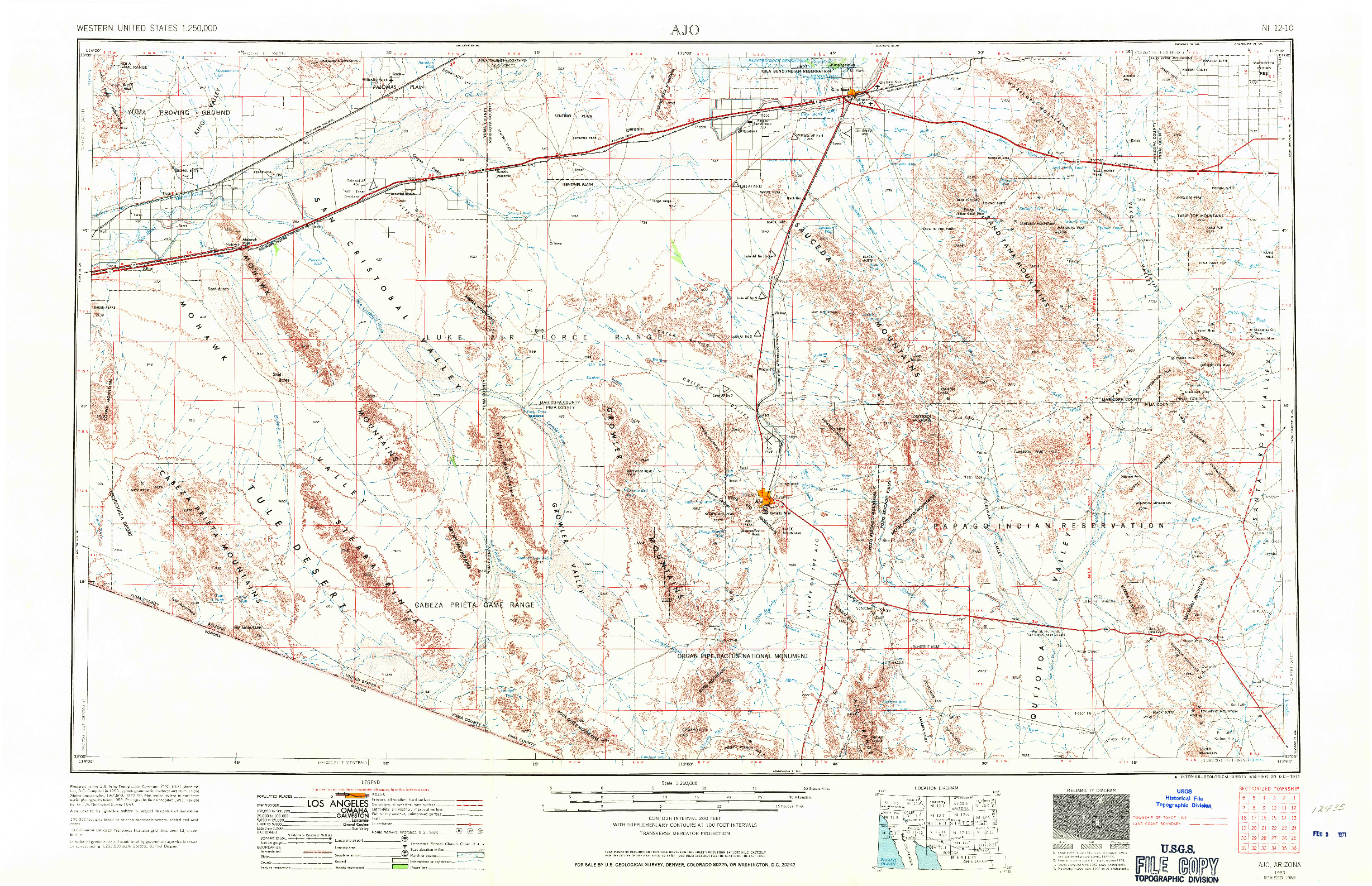 USGS 1:250000-SCALE QUADRANGLE FOR AJO, AZ 1953