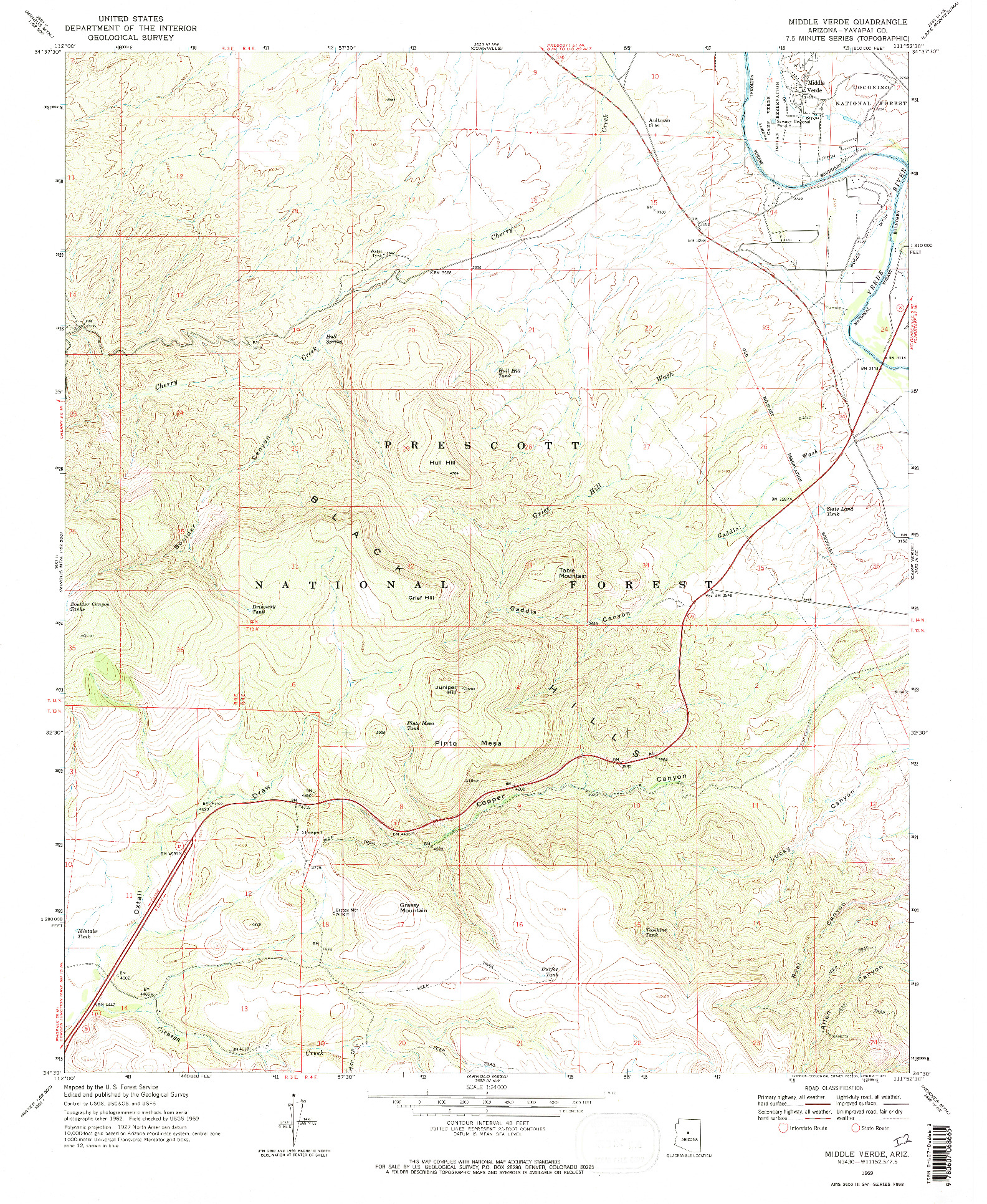 USGS 1:24000-SCALE QUADRANGLE FOR MIDDLE VERDE, AZ 1969