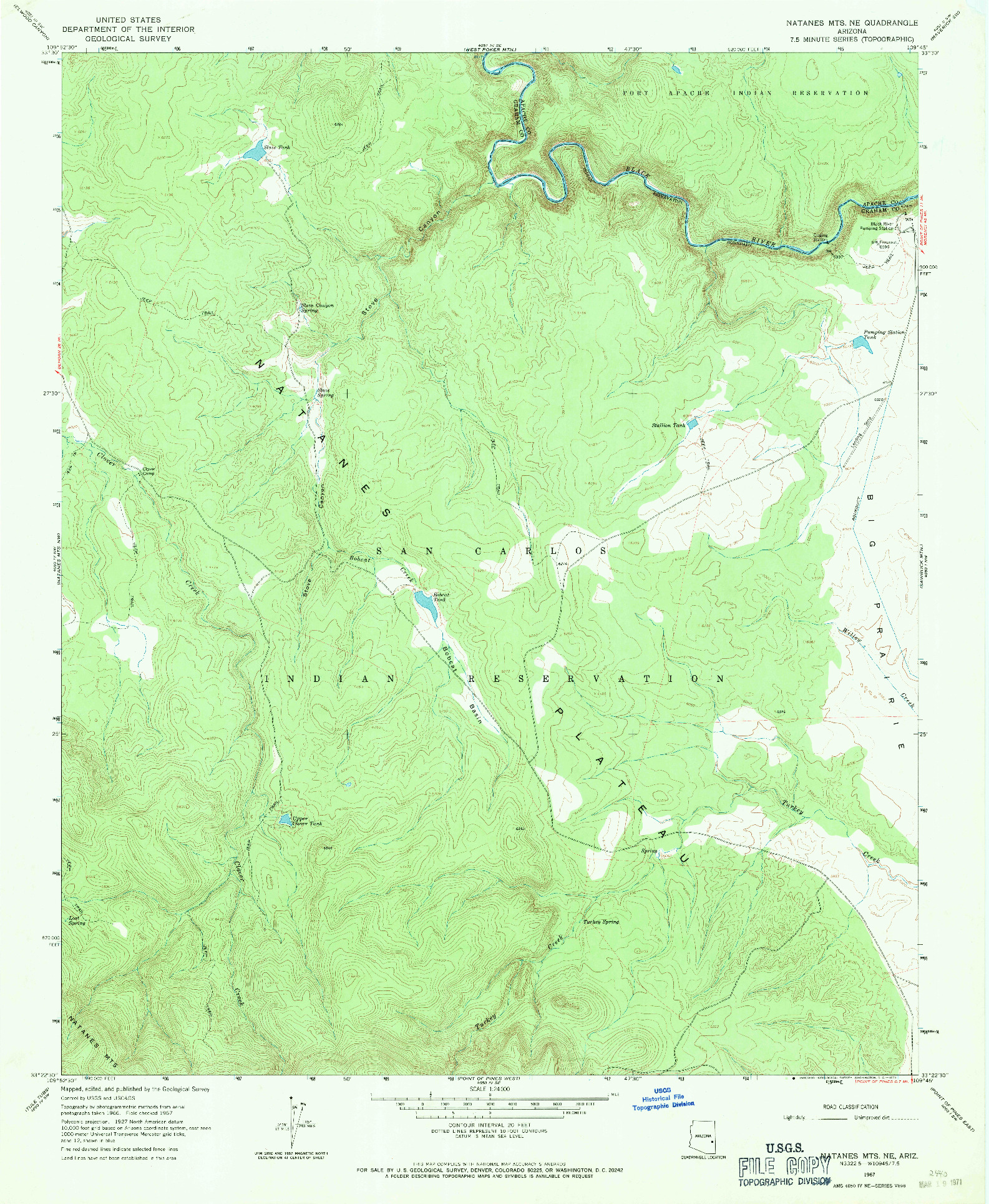 USGS 1:24000-SCALE QUADRANGLE FOR NATANES MTS NE, AZ 1967