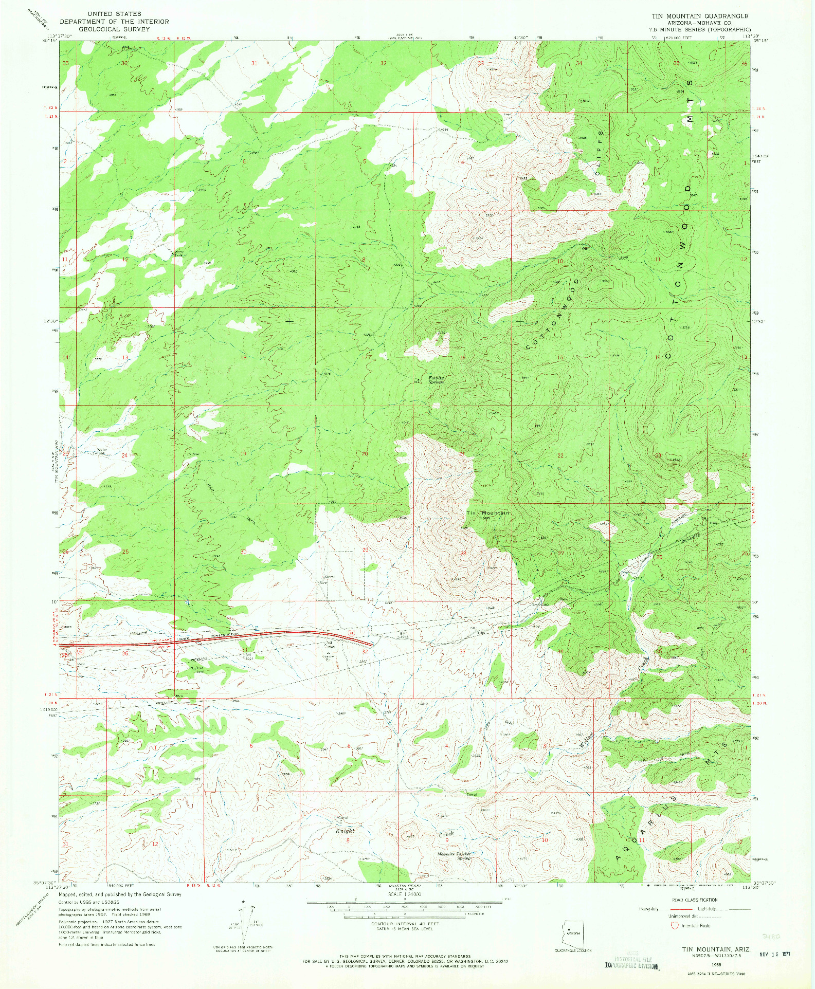 USGS 1:24000-SCALE QUADRANGLE FOR TIN MOUNTAIN, AZ 1968