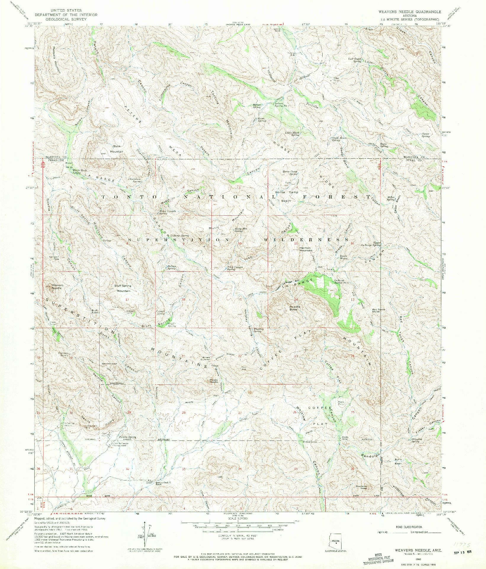 USGS 1:24000-SCALE QUADRANGLE FOR WEAVERS NEEDLE, AZ 1966