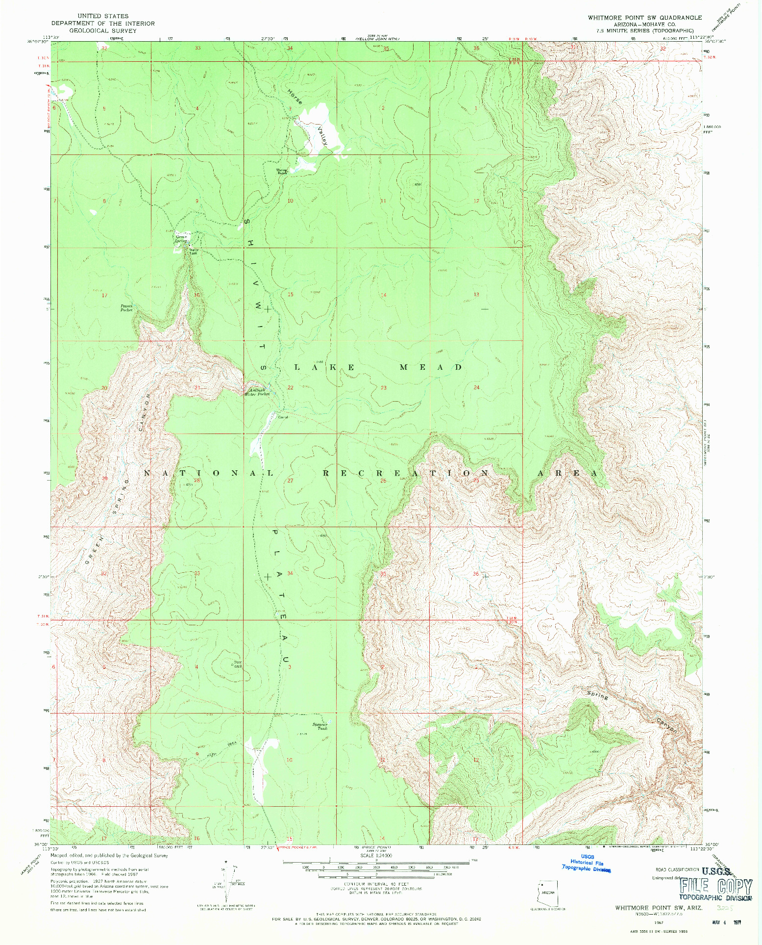 USGS 1:24000-SCALE QUADRANGLE FOR WHITMORE POINT SW, AZ 1967