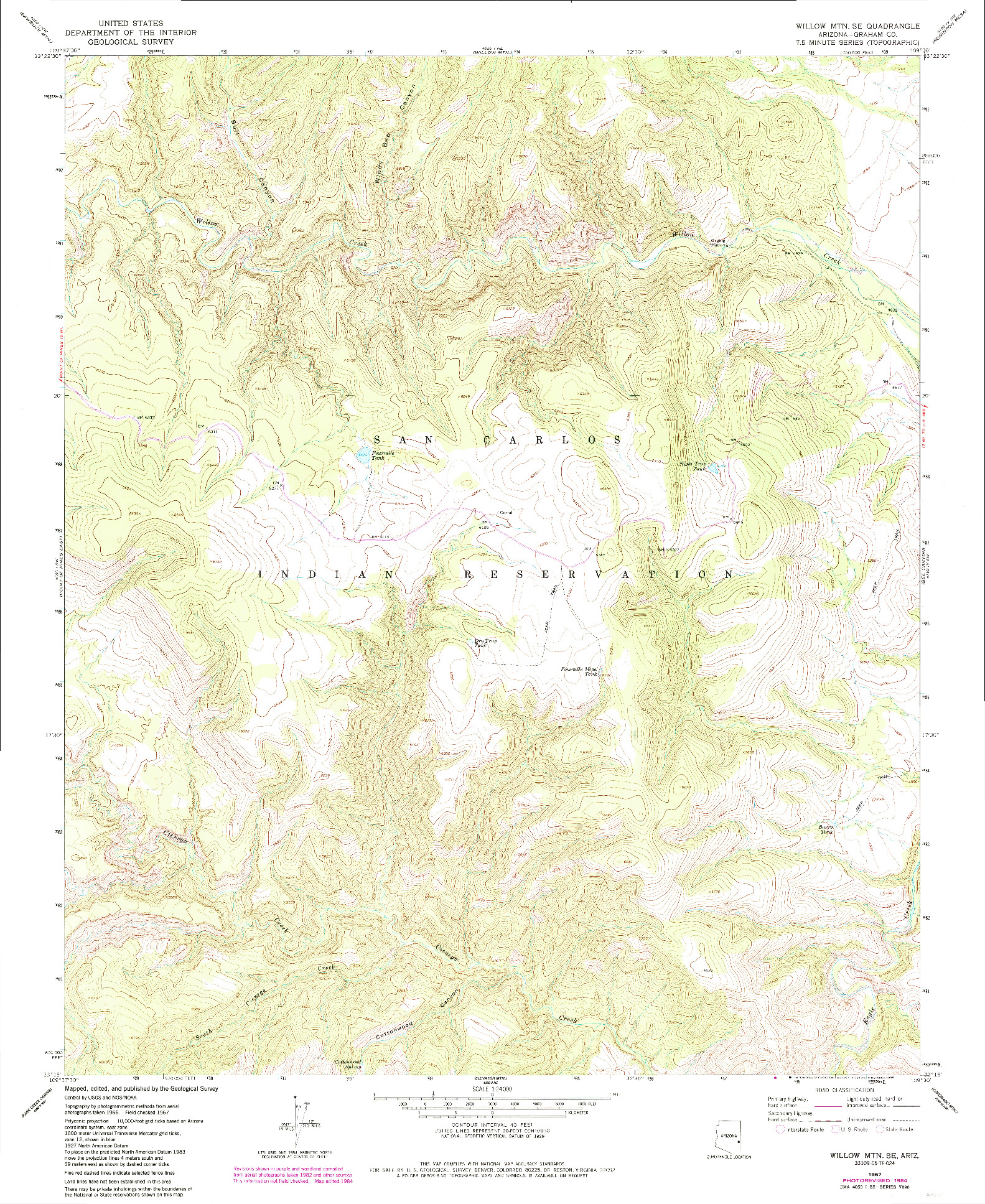 USGS 1:24000-SCALE QUADRANGLE FOR WILLOW MTN. SE, AZ 1967