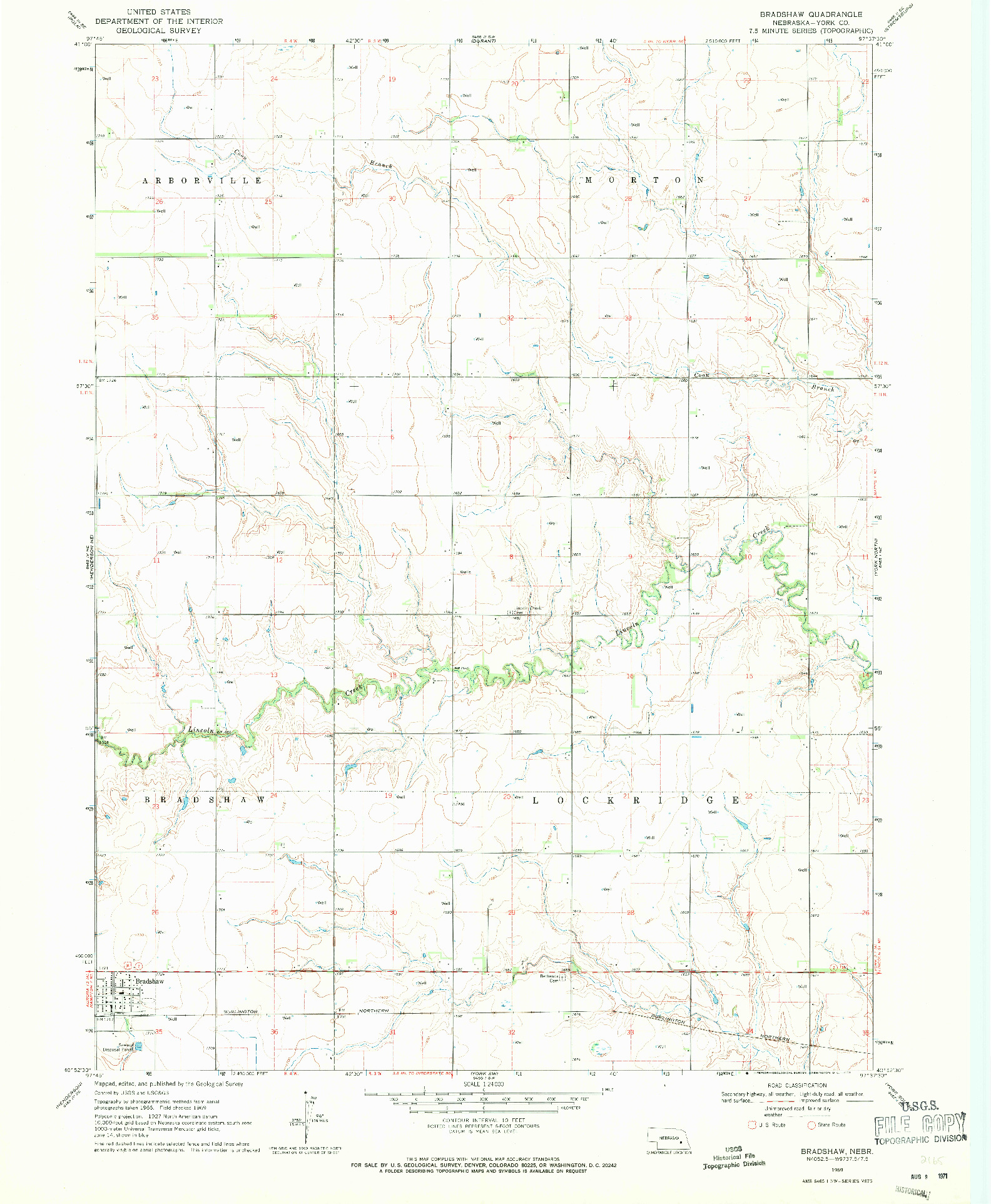 USGS 1:24000-SCALE QUADRANGLE FOR BRADSHAW, NE 1969