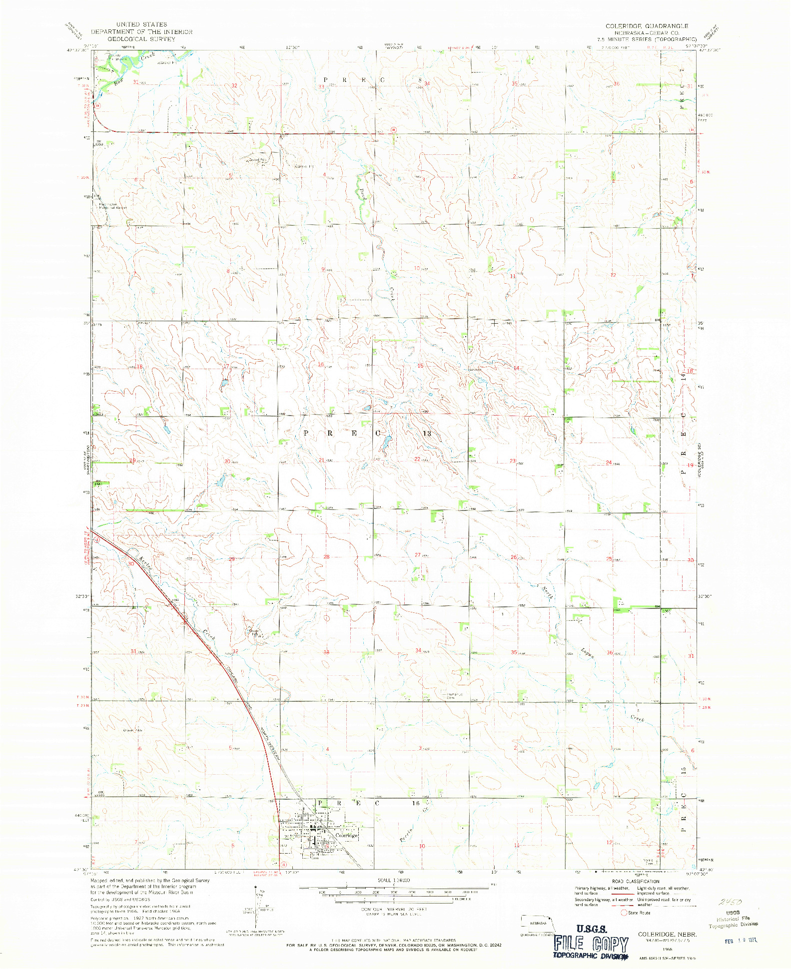 USGS 1:24000-SCALE QUADRANGLE FOR COLERIDGE, NE 1968