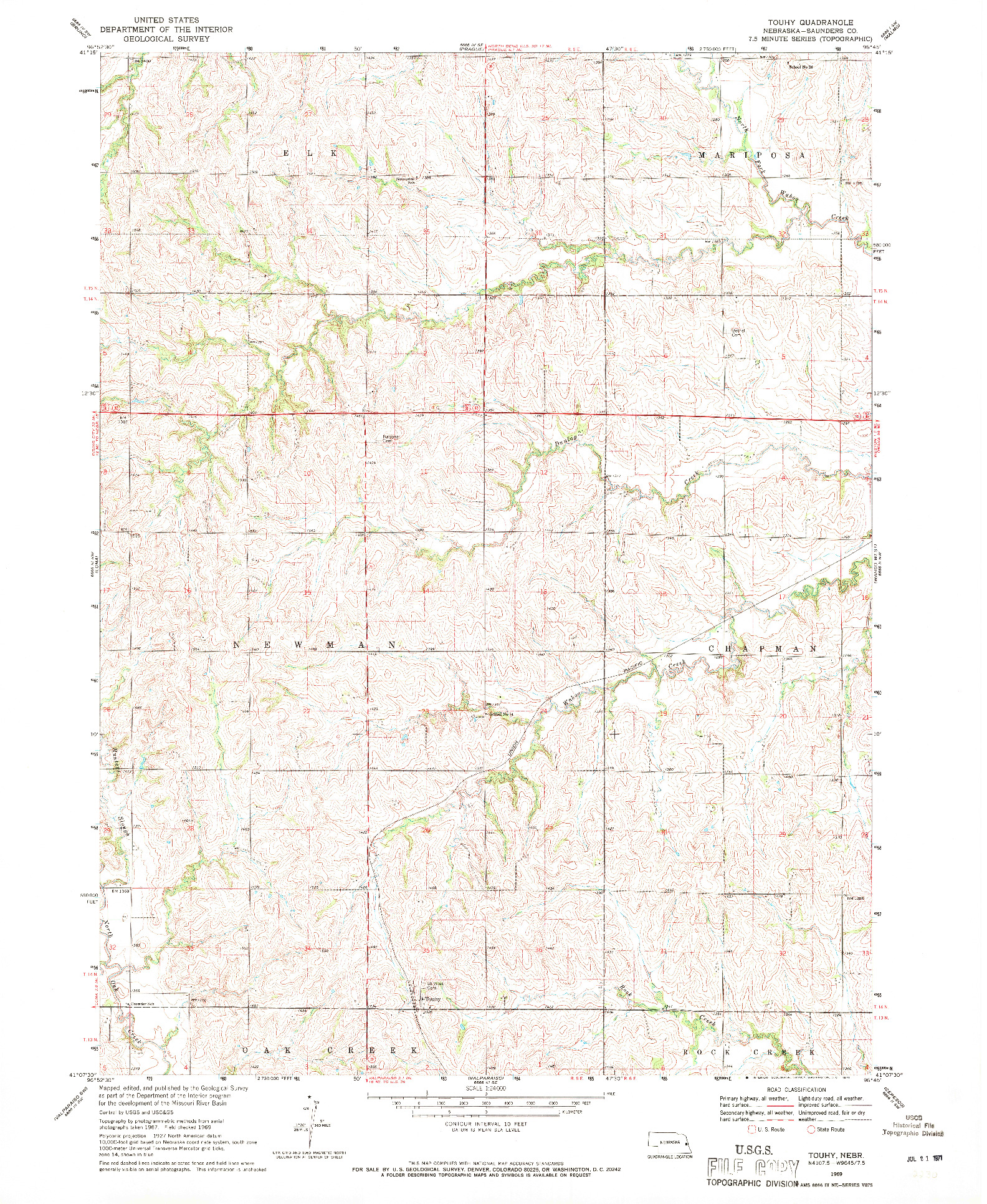 USGS 1:24000-SCALE QUADRANGLE FOR TOUHY, NE 1969