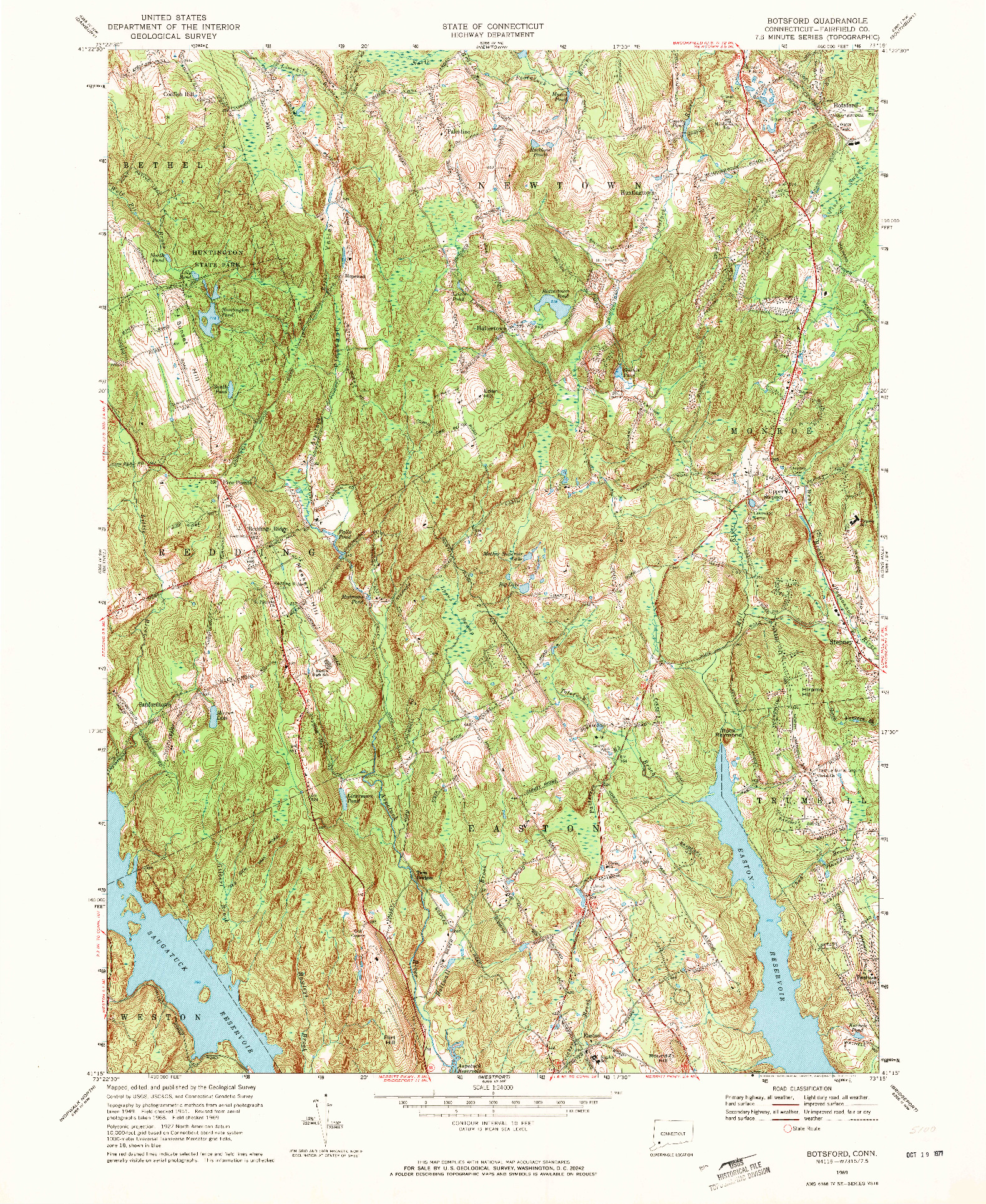 USGS 1:24000-SCALE QUADRANGLE FOR BOTSFORD, CT 1969