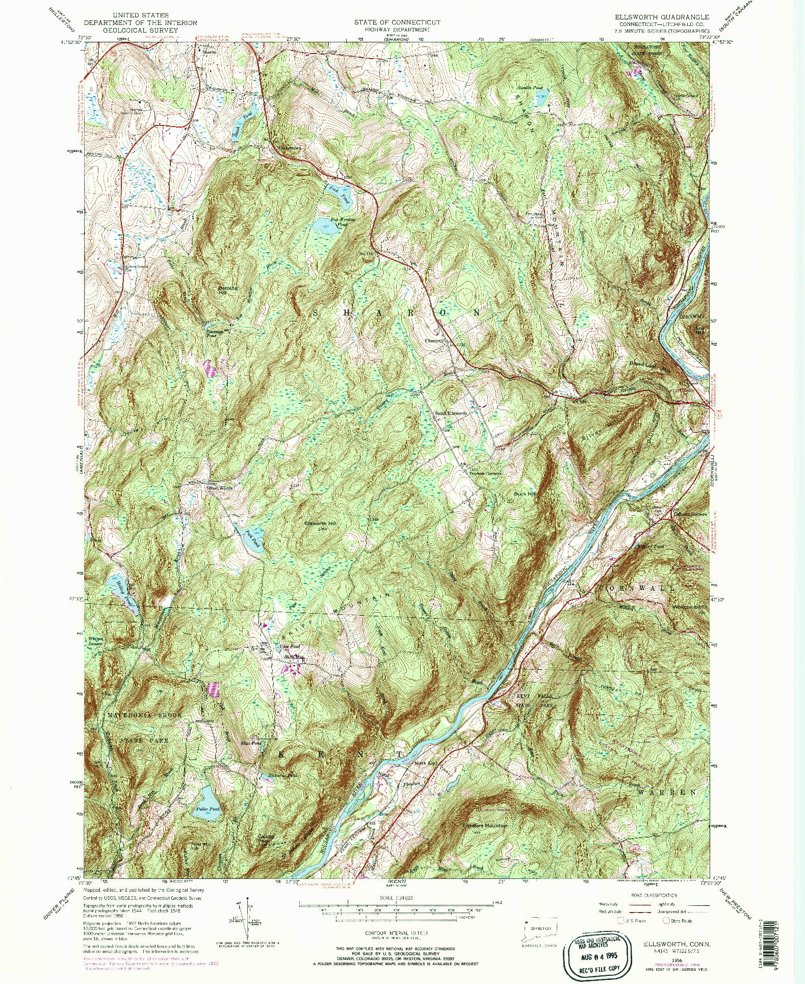 USGS 1:24000-SCALE QUADRANGLE FOR ELLSWORTH, CT 1956