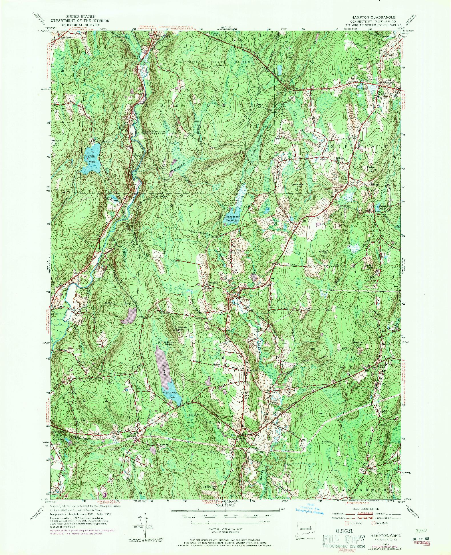 USGS 1:24000-SCALE QUADRANGLE FOR HAMPTON, CT 1953