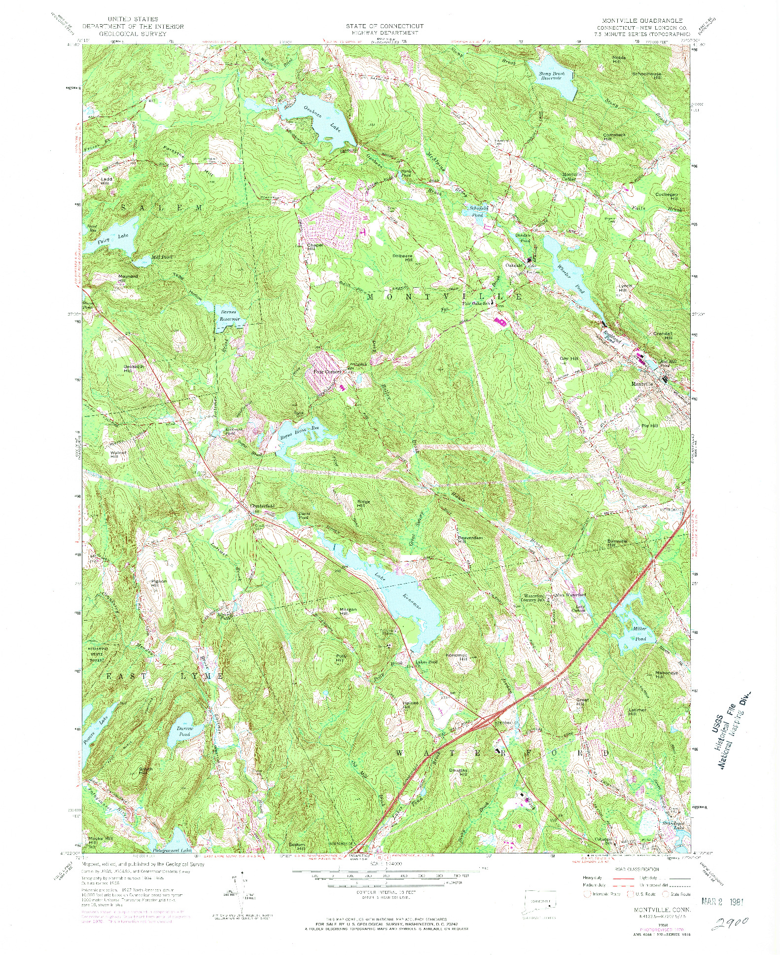 USGS 1:24000-SCALE QUADRANGLE FOR MONTVILLE, CT 1958