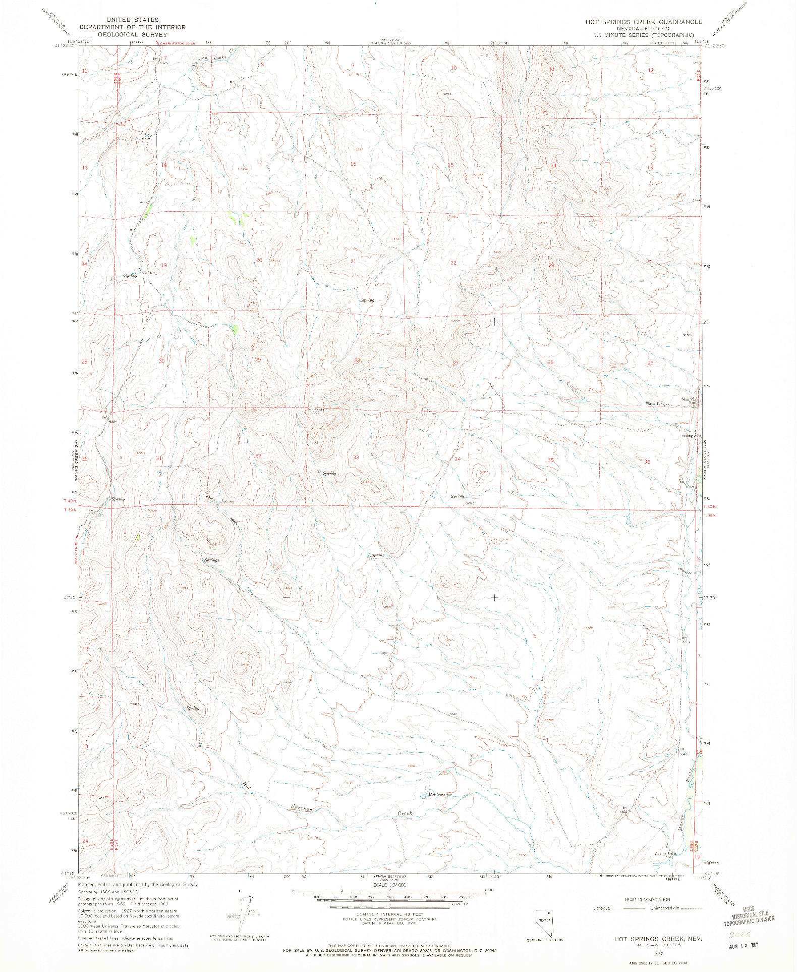 USGS 1:24000-SCALE QUADRANGLE FOR HOT SPRINGS CREEK, NV 1967